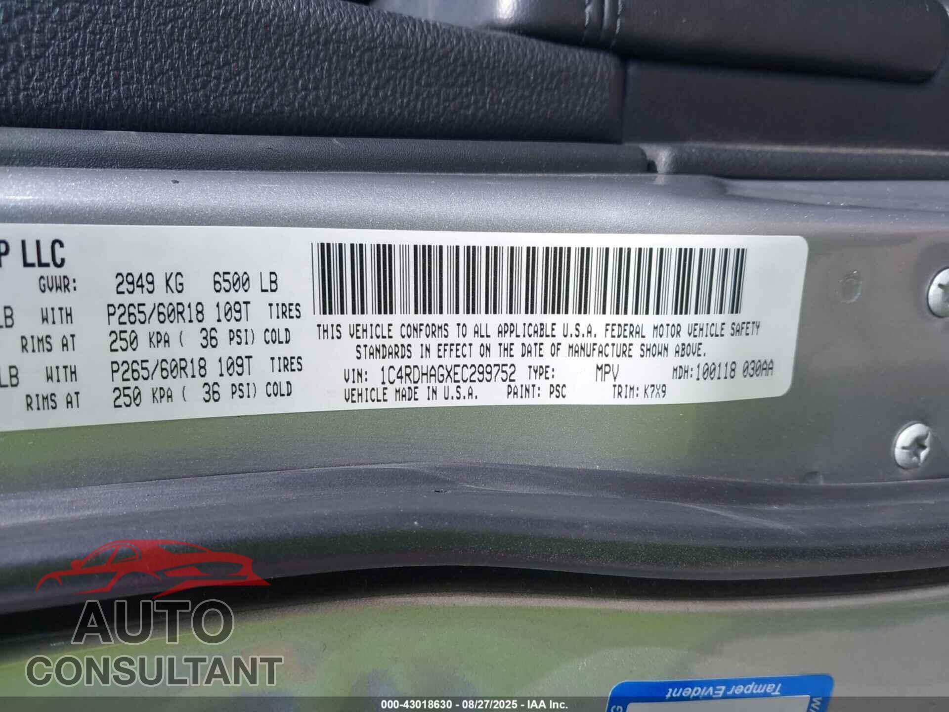 DODGE DURANGO 2014 - 1C4RDHAGXEC299752