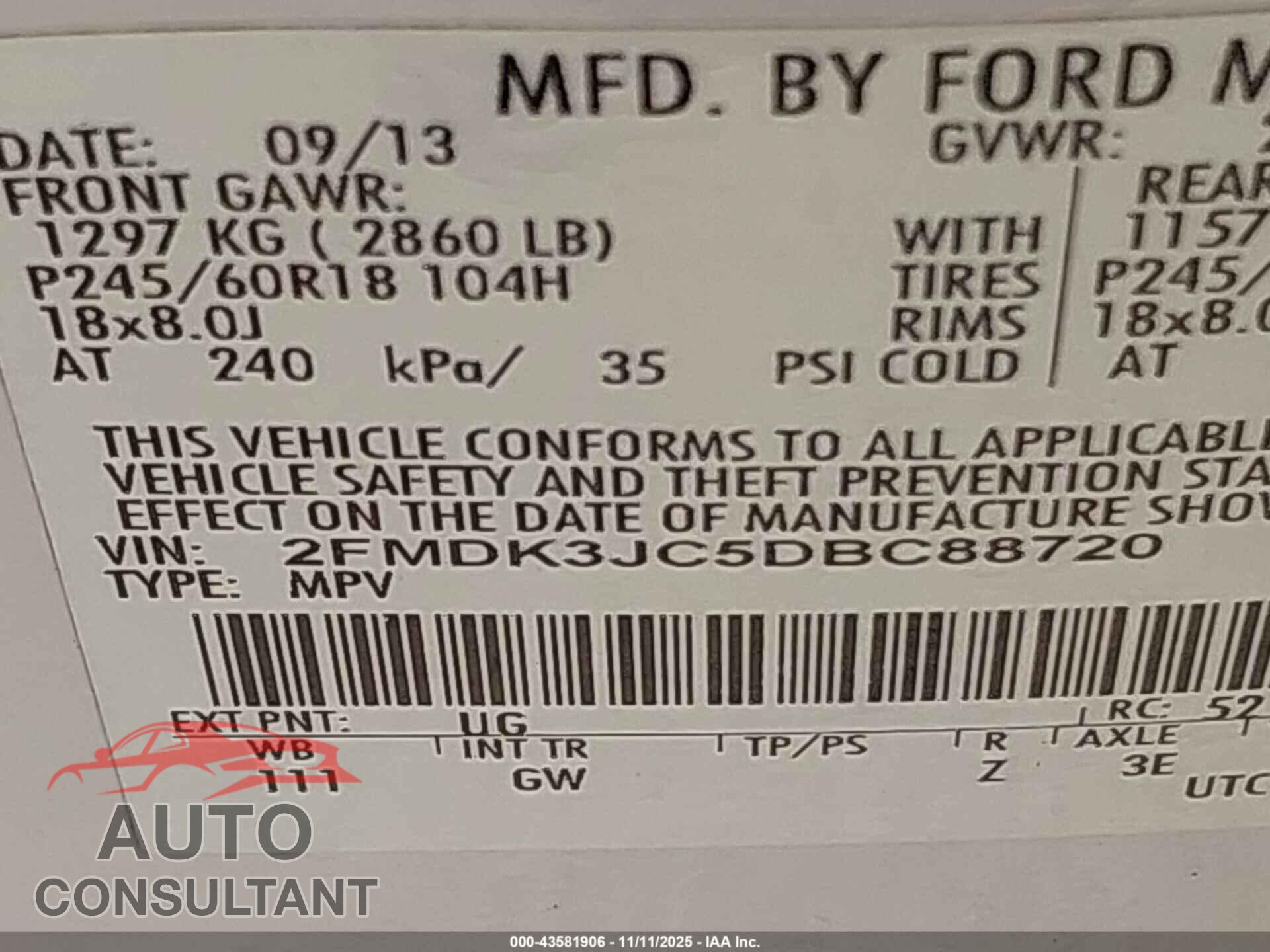 FORD EDGE 2013 - 2FMDK3JC5DBC88720