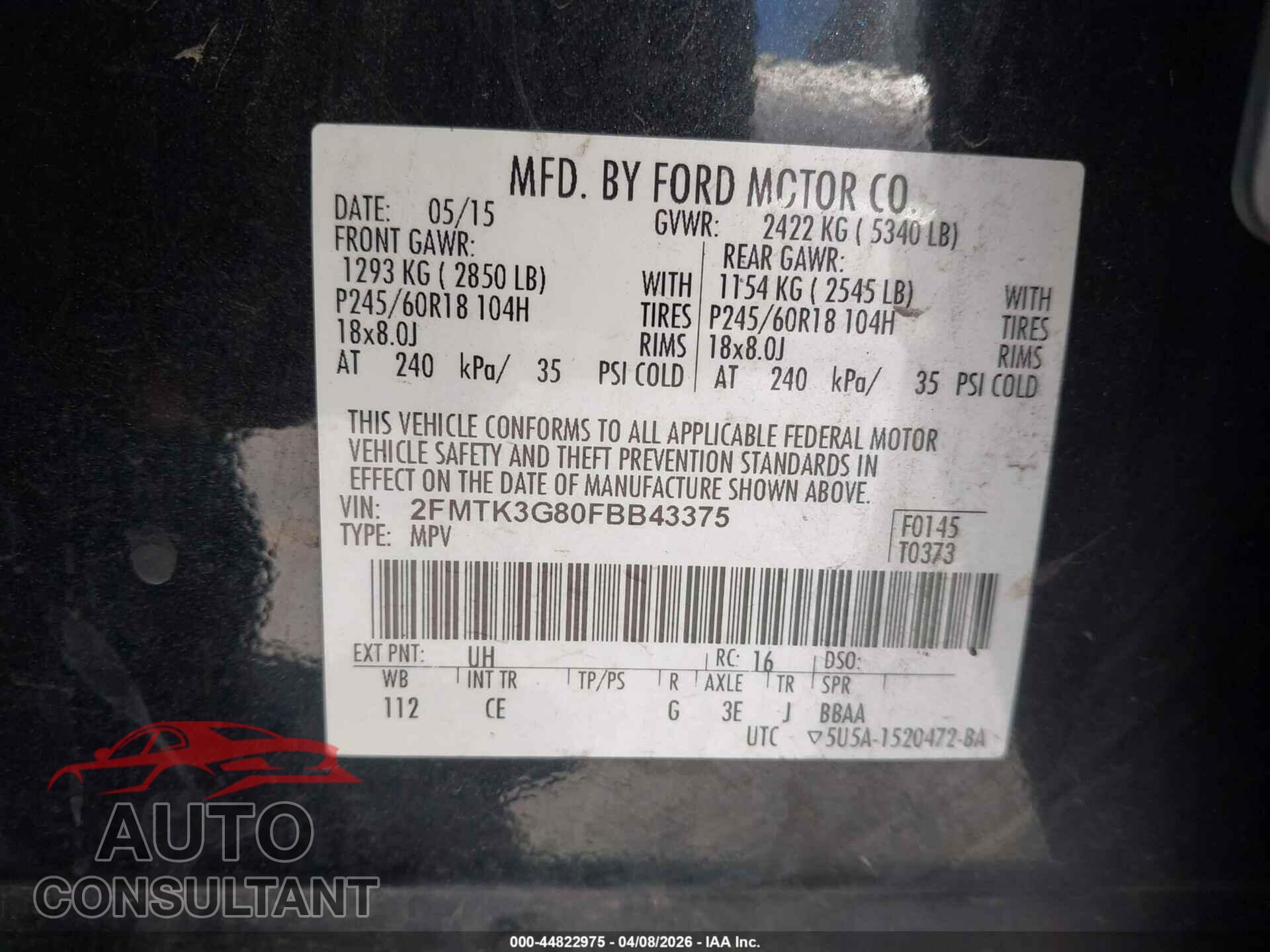FORD EDGE 2015 - 2FMTK3G80FBB43375