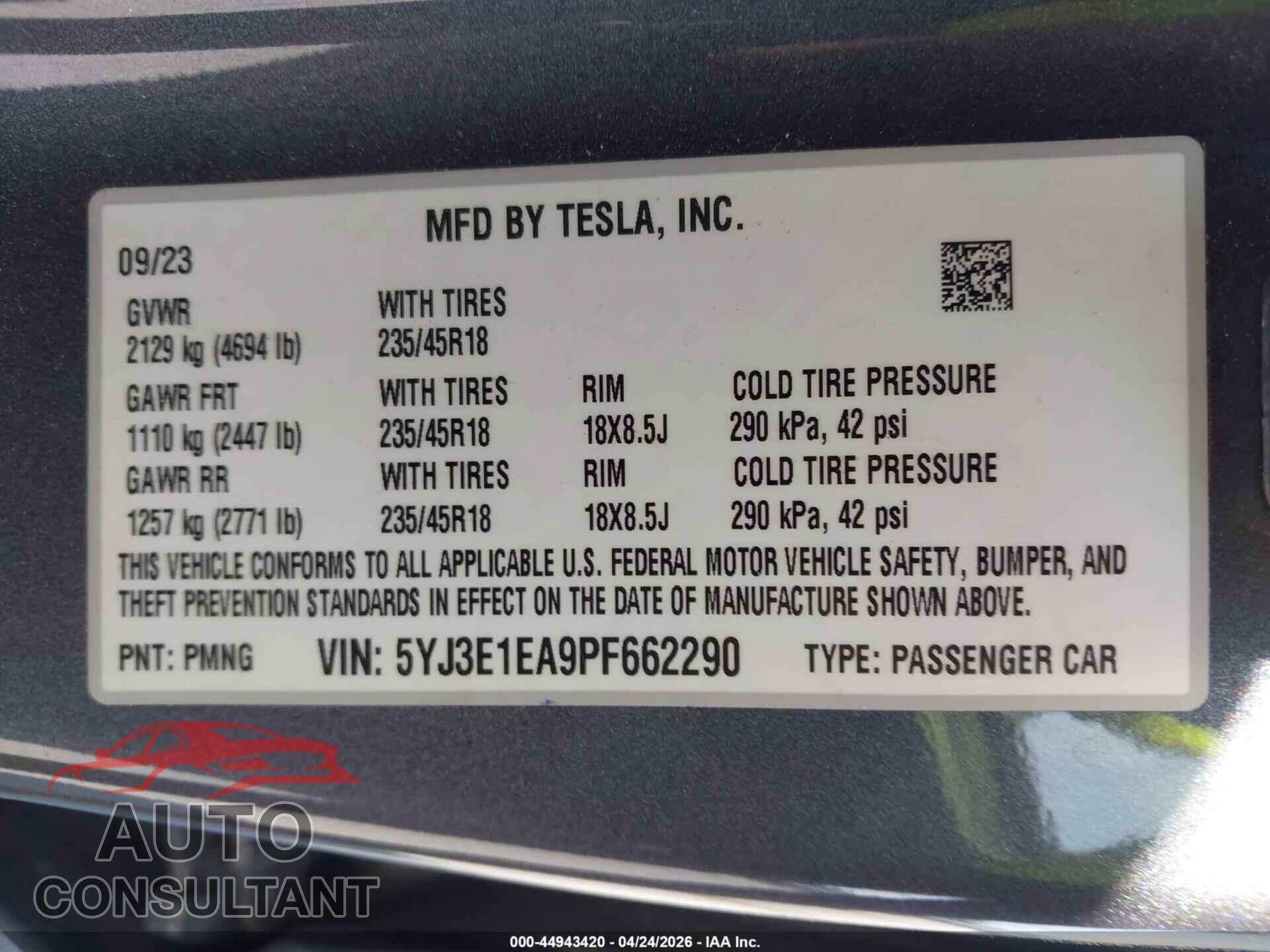 TESLA MODEL 3 2023 - 5YJ3E1EA9PF662290
