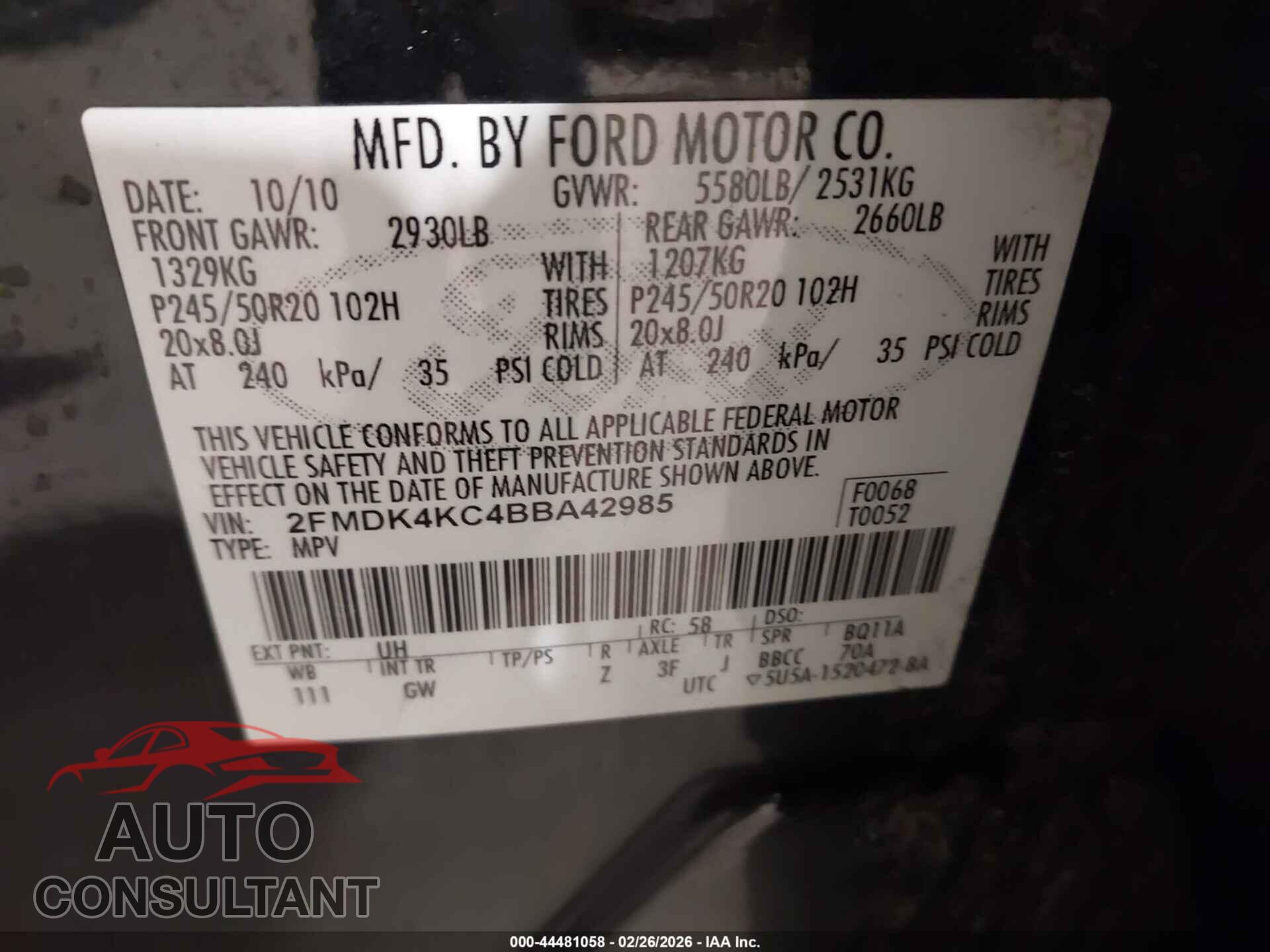 FORD EDGE 2011 - 2FMDK4KC4BBA42985