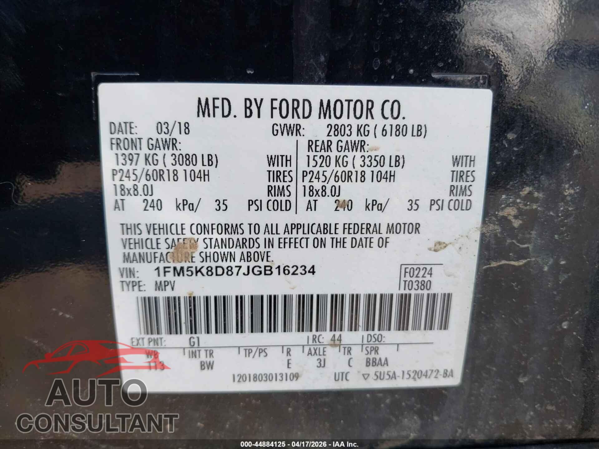 FORD EXPLORER 2018 - 1FM5K8D87JGB16234