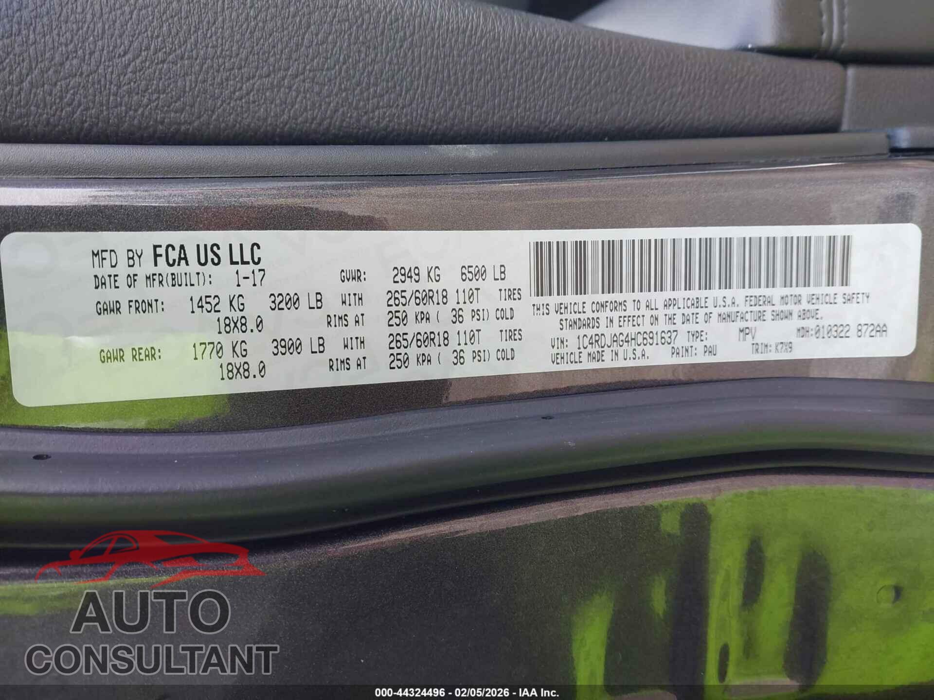DODGE DURANGO 2017 - 1C4RDJAG4HC691637