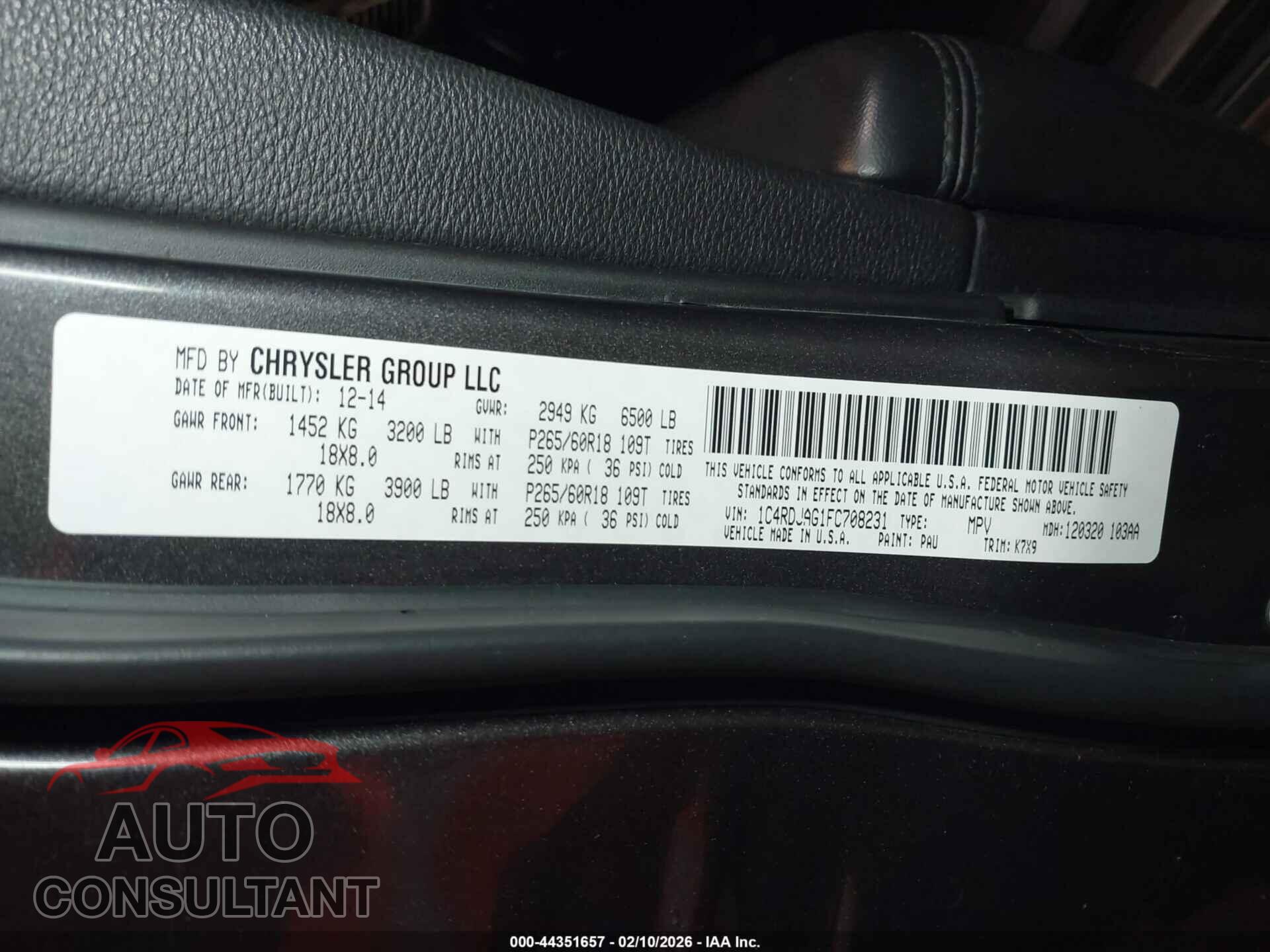 DODGE DURANGO 2015 - 1C4RDJAG1FC708231