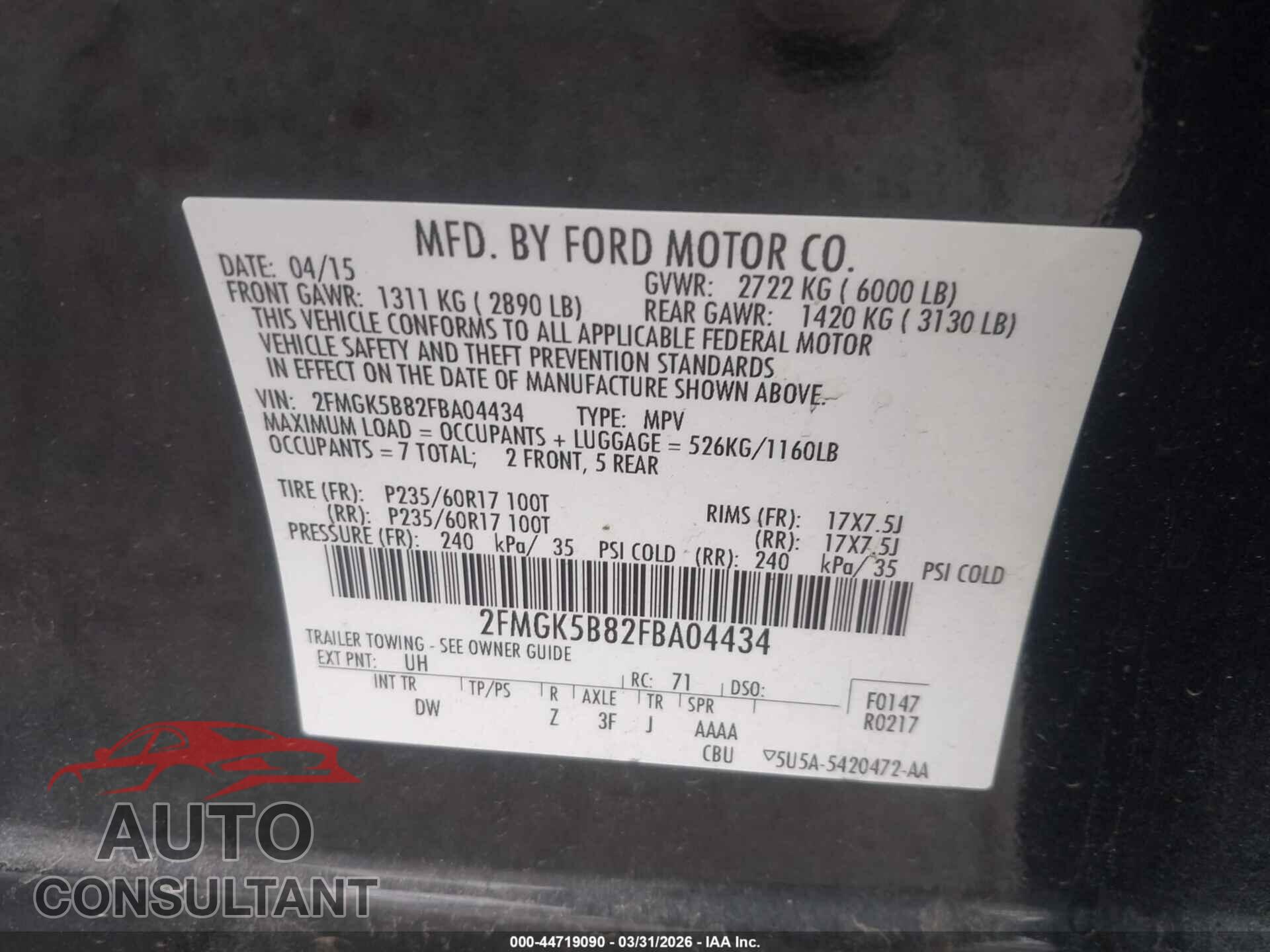 FORD FLEX 2015 - 2FMGK5B82FBA04434