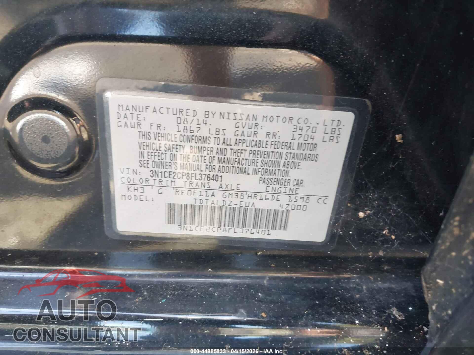 NISSAN VERSA NOTE 2015 - 3N1CE2CP8FL376401