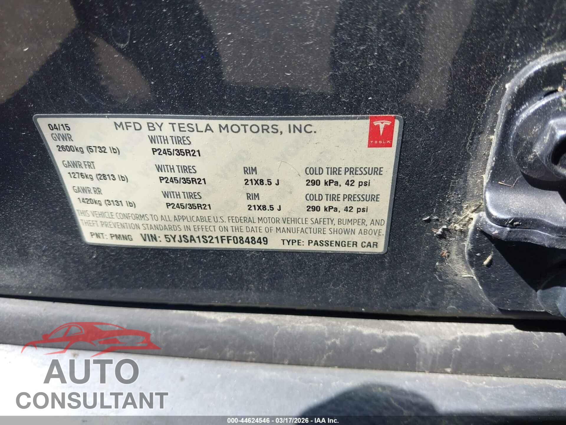 TESLA MODEL S 2015 - 5YJSA1S21FF084849