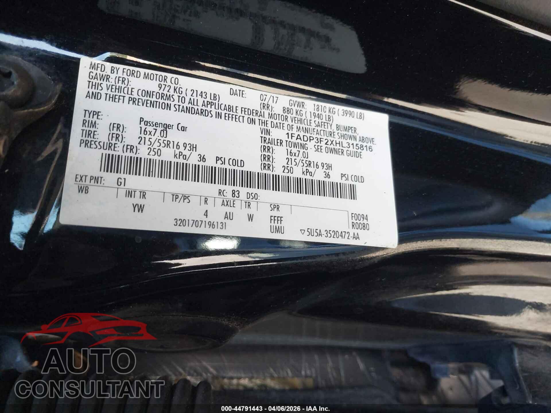 FORD FOCUS 2017 - 1FADP3F2XHL315816