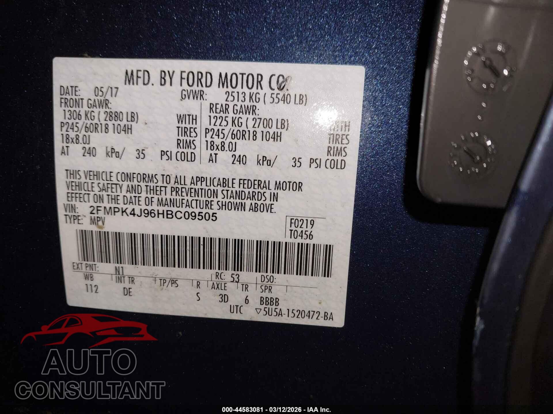 FORD EDGE 2017 - 2FMPK4J96HBC09505