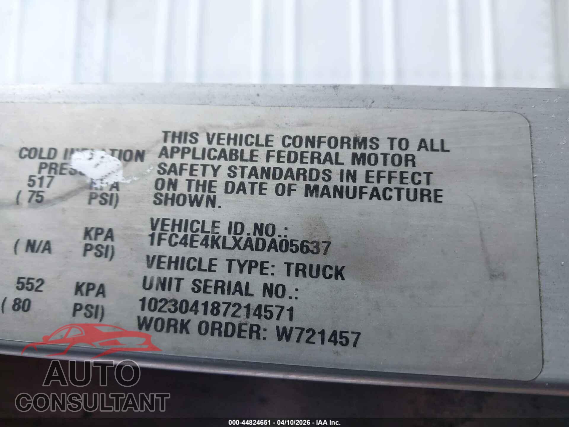 FORD E-450 STRIPPED 2010 - 1FC4E4KLXADA05637