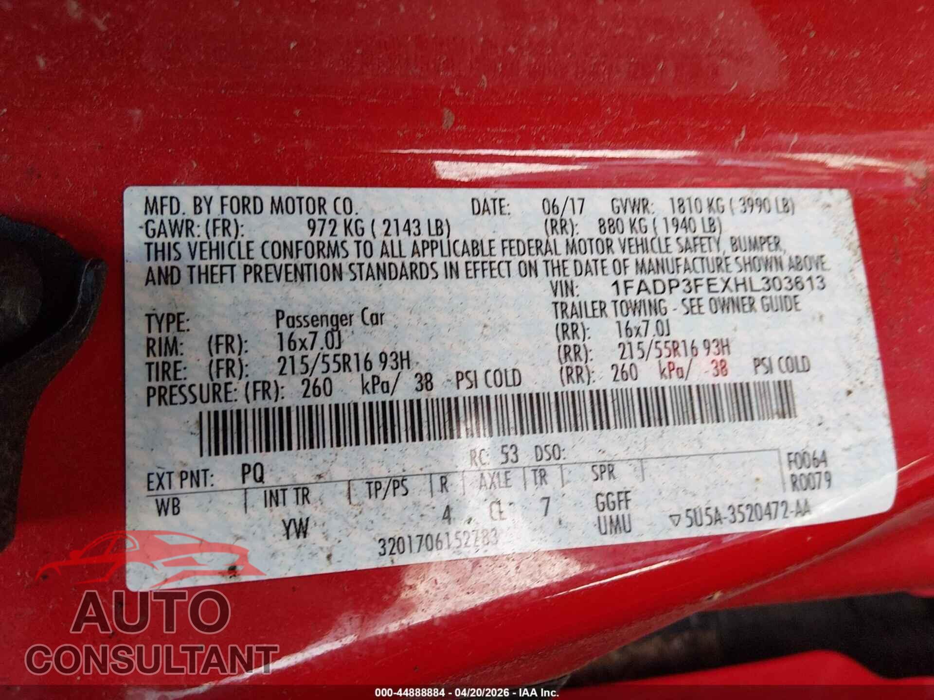 FORD FOCUS 2017 - 1FADP3FEXHL303613