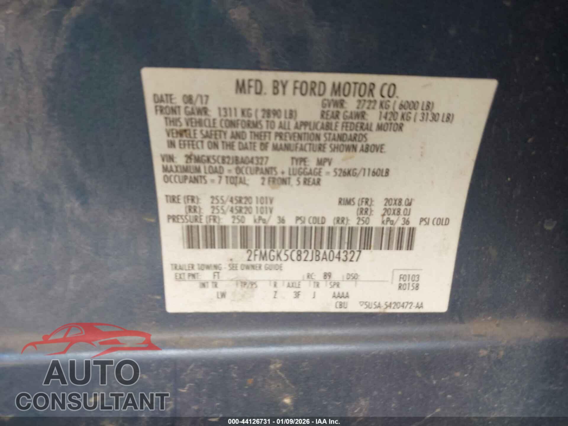FORD FLEX 2018 - 2FMGK5C82JBA04327