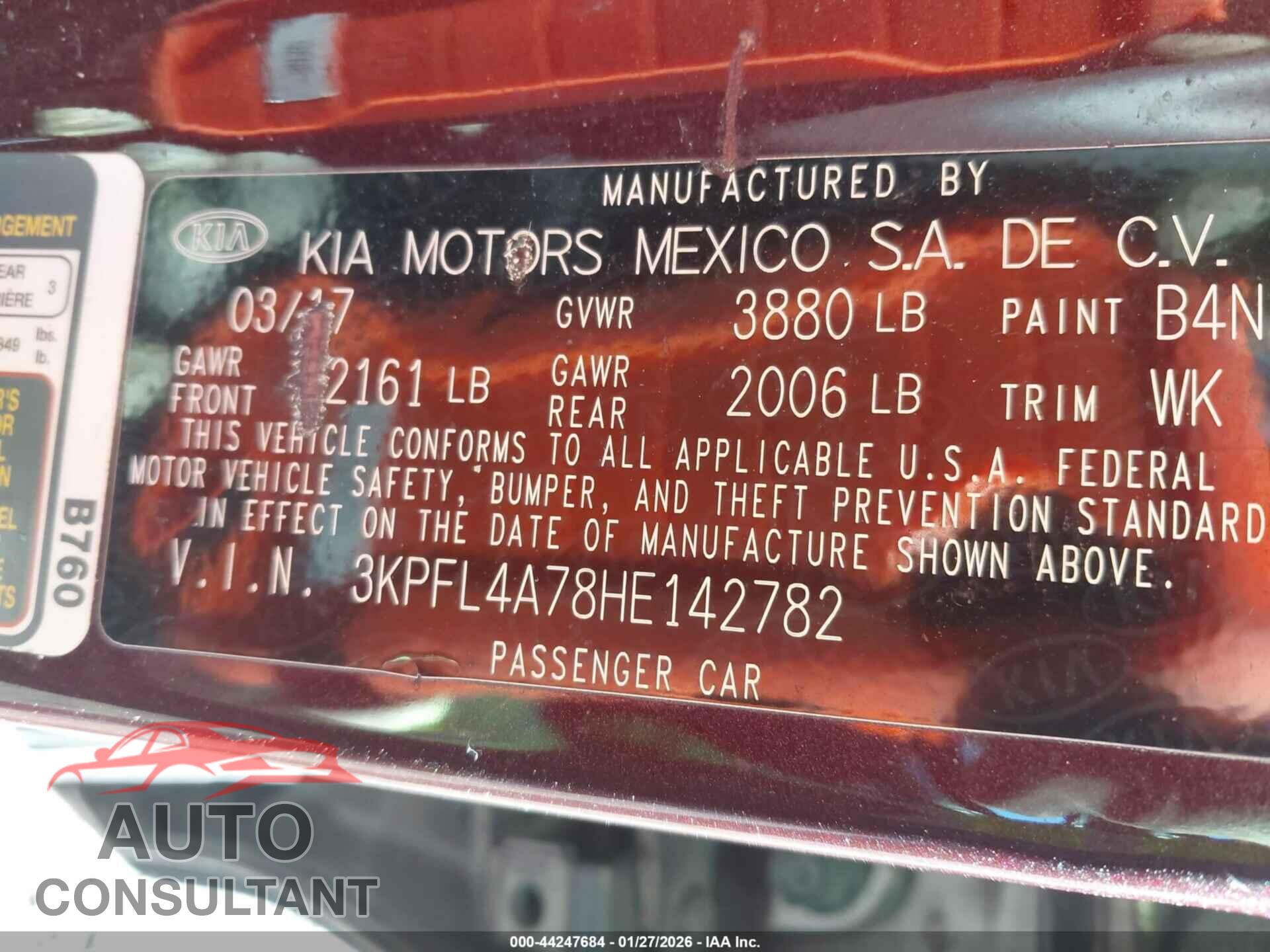 KIA FORTE 2017 - 3KPFL4A78HE142782