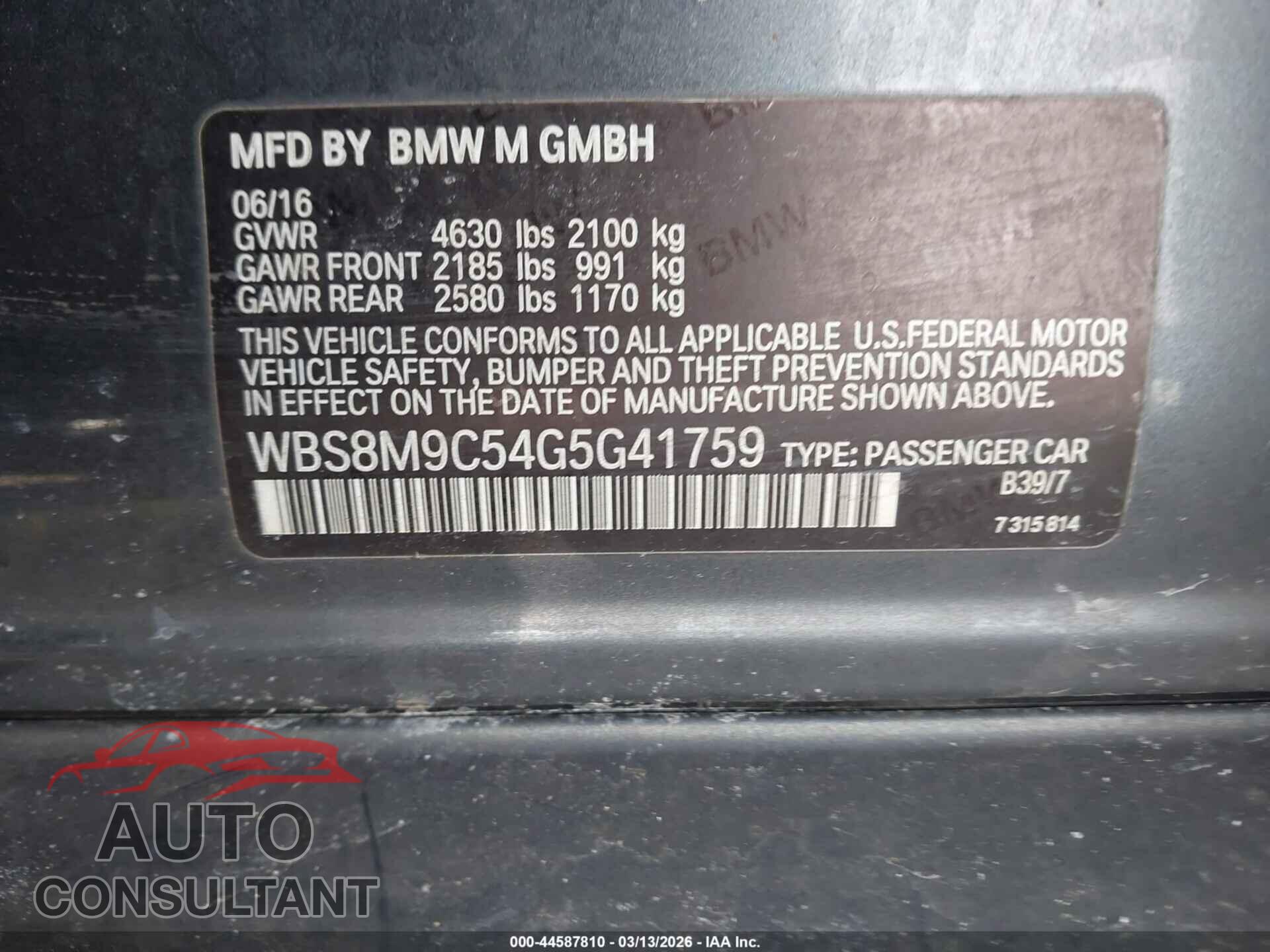BMW M3 2016 - WBS8M9C54G5G41759