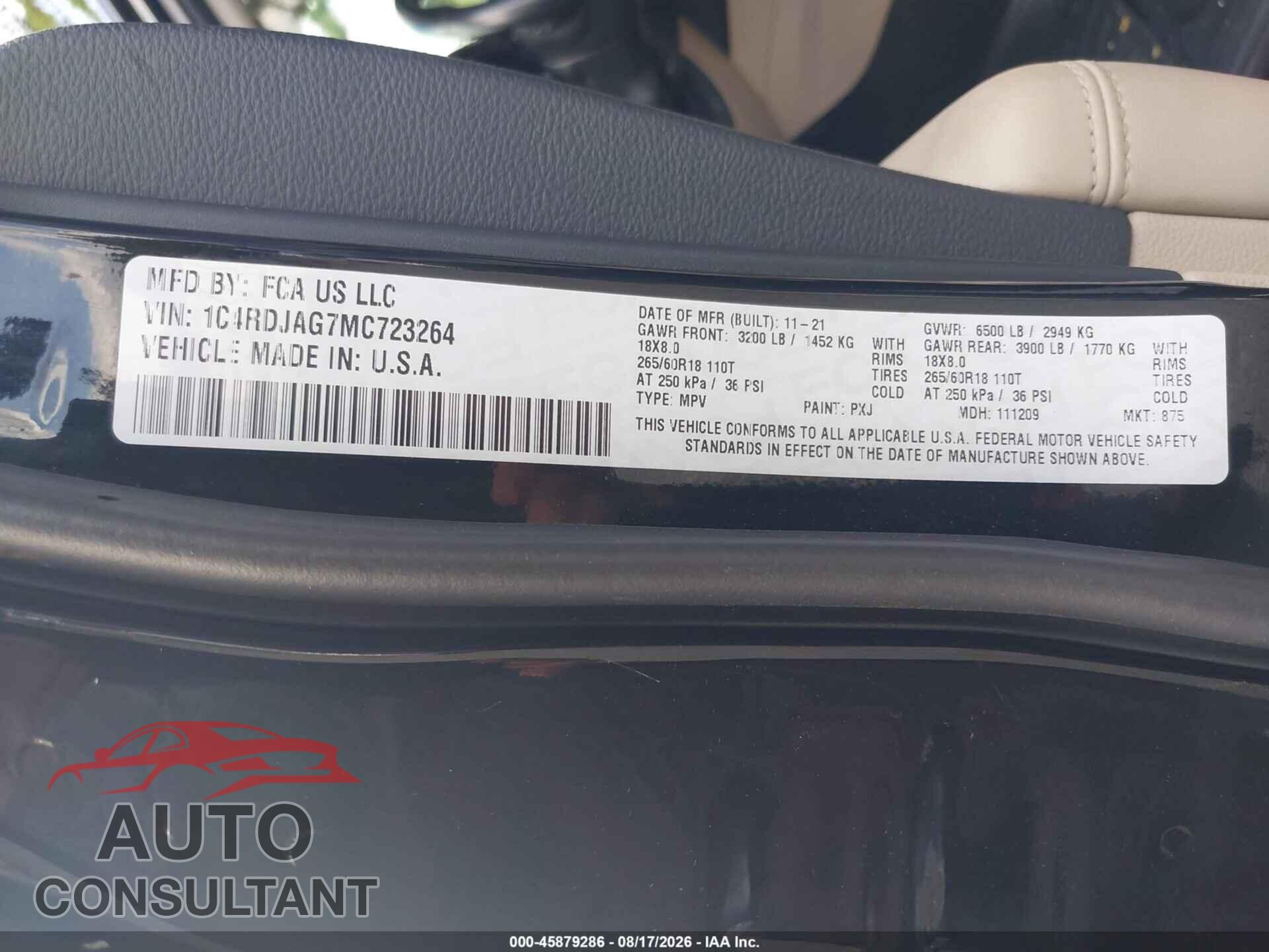 DODGE DURANGO 2021 - 1C4RDJAG7MC723264