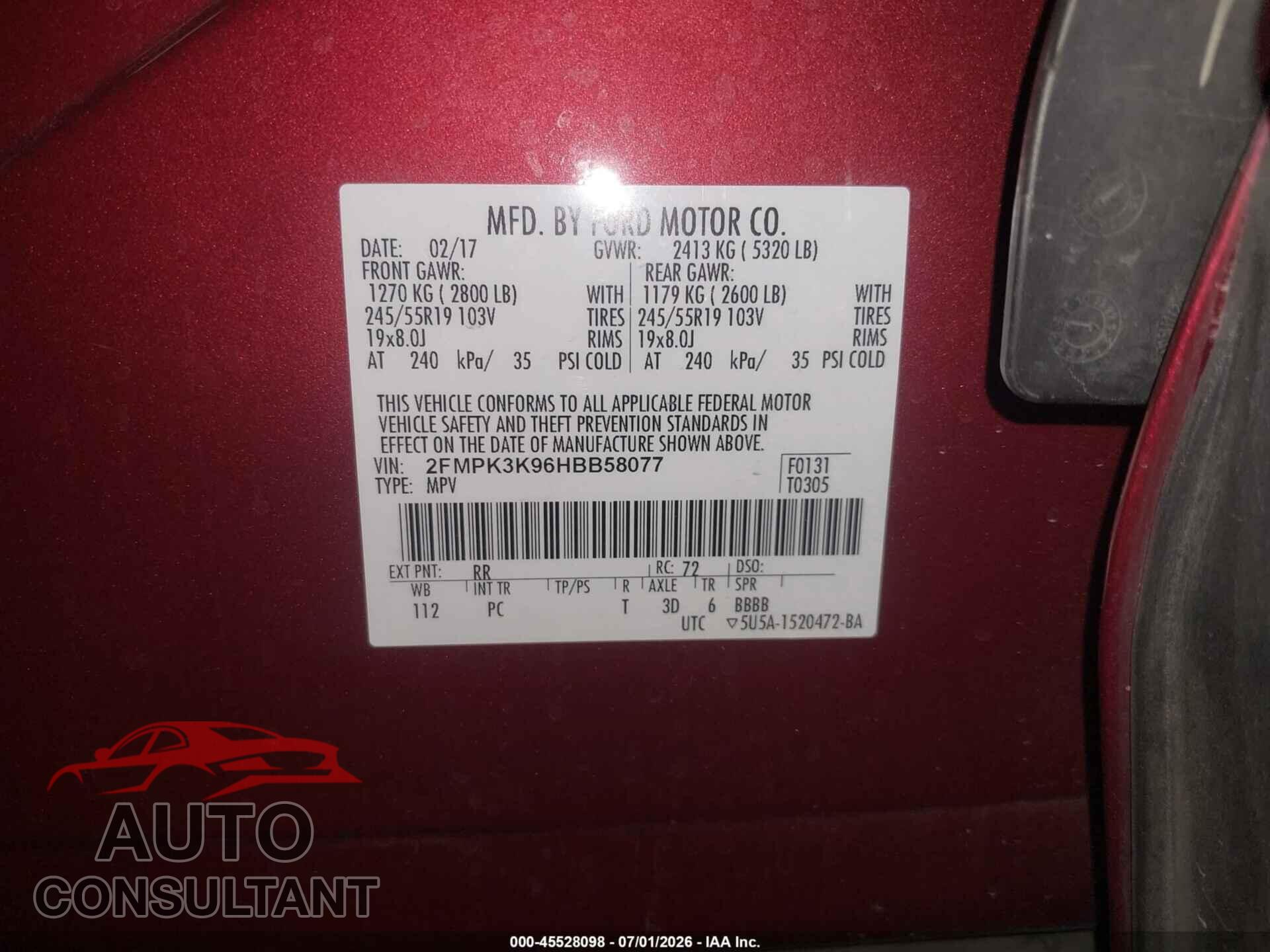 FORD EDGE 2017 - 2FMPK3K96HBB58077