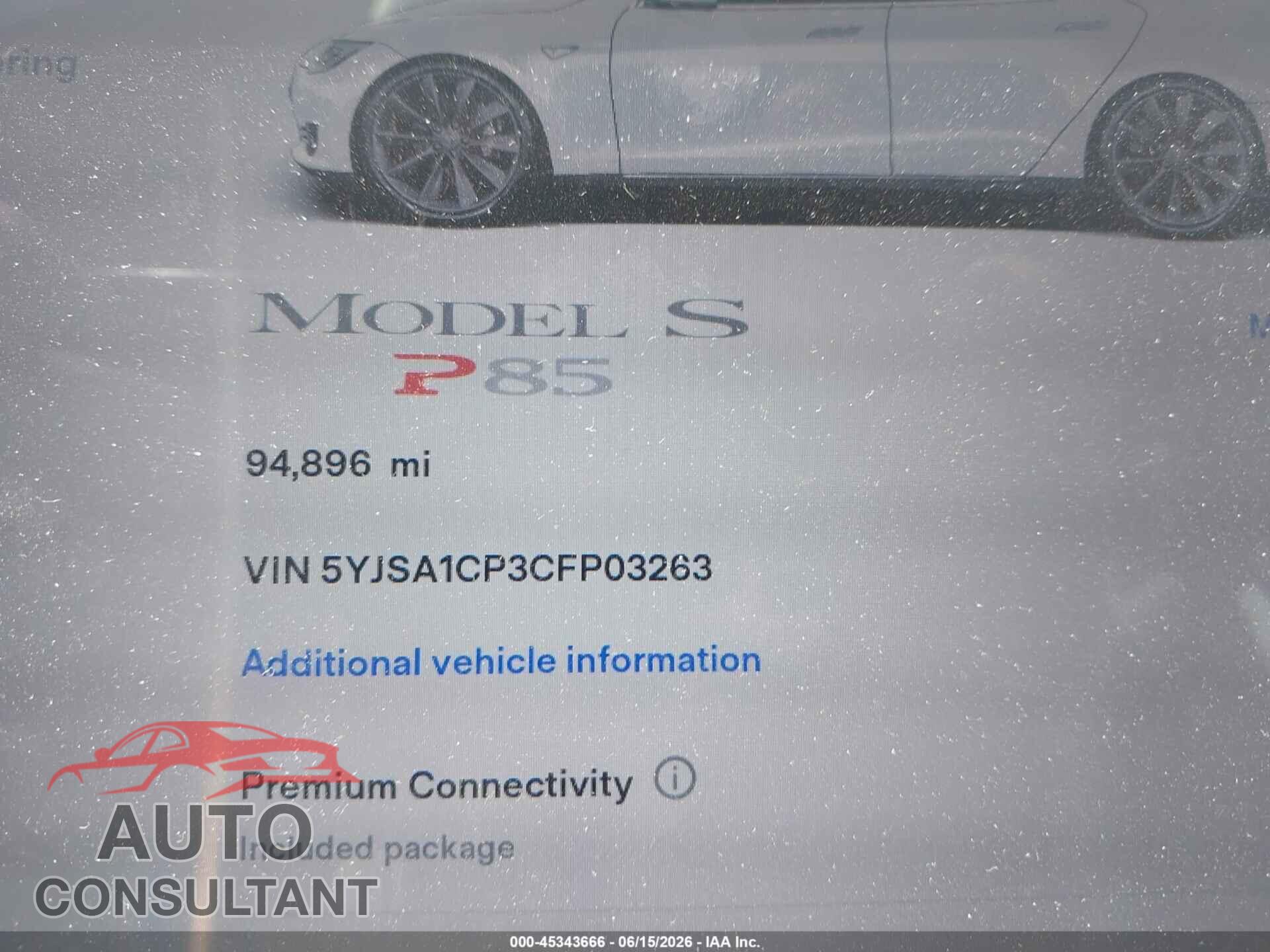 TESLA MODEL S 2012 - 5YJSA1CP3CFP03263