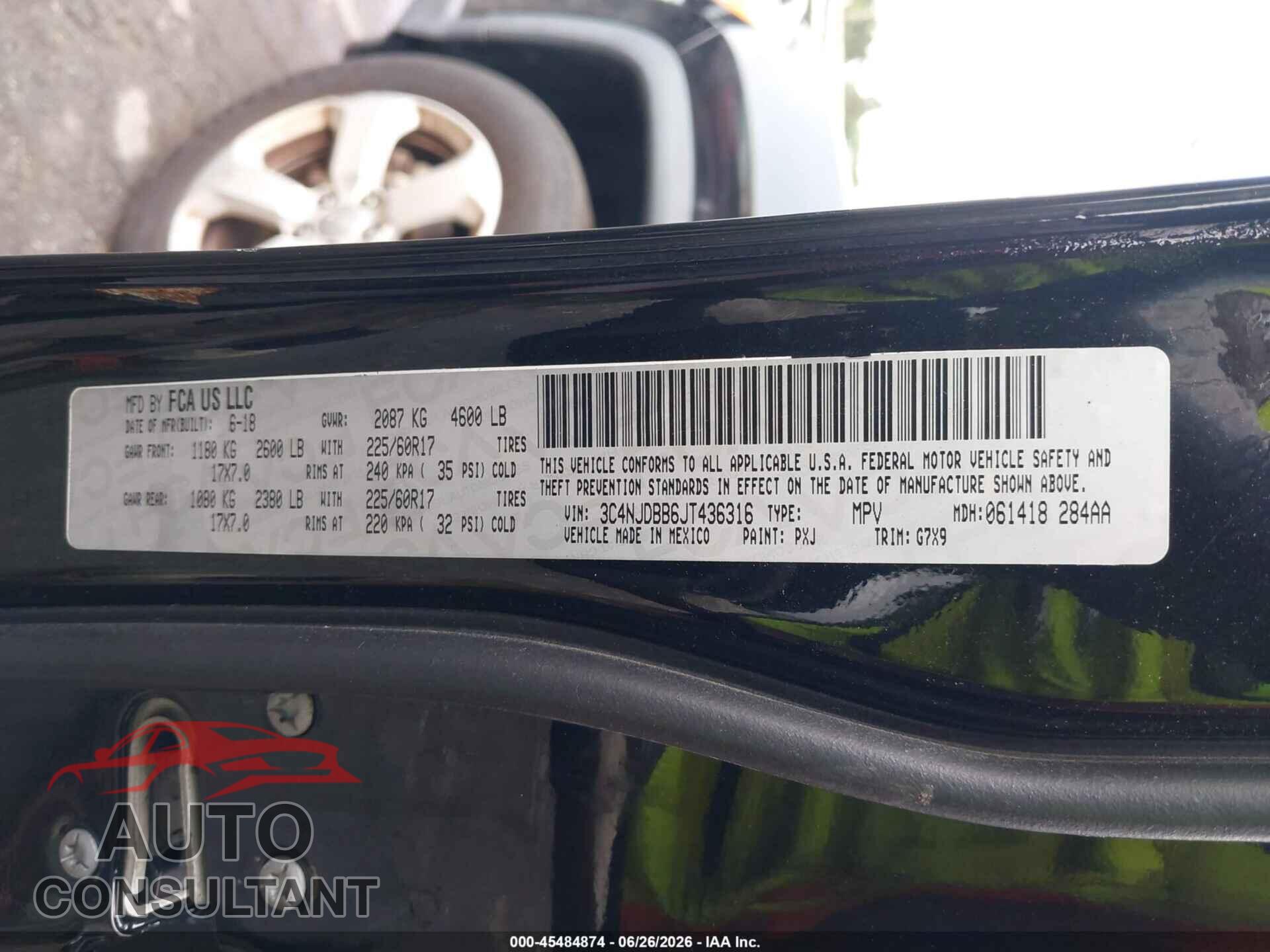 JEEP COMPASS 2018 - 3C4NJDBB6JT436316