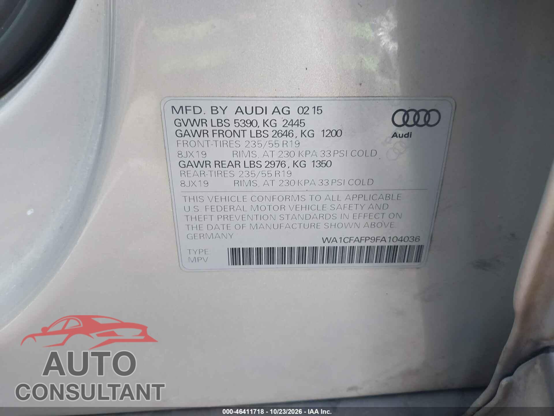 AUDI Q5 2015 - WA1CFAFP9FA104036