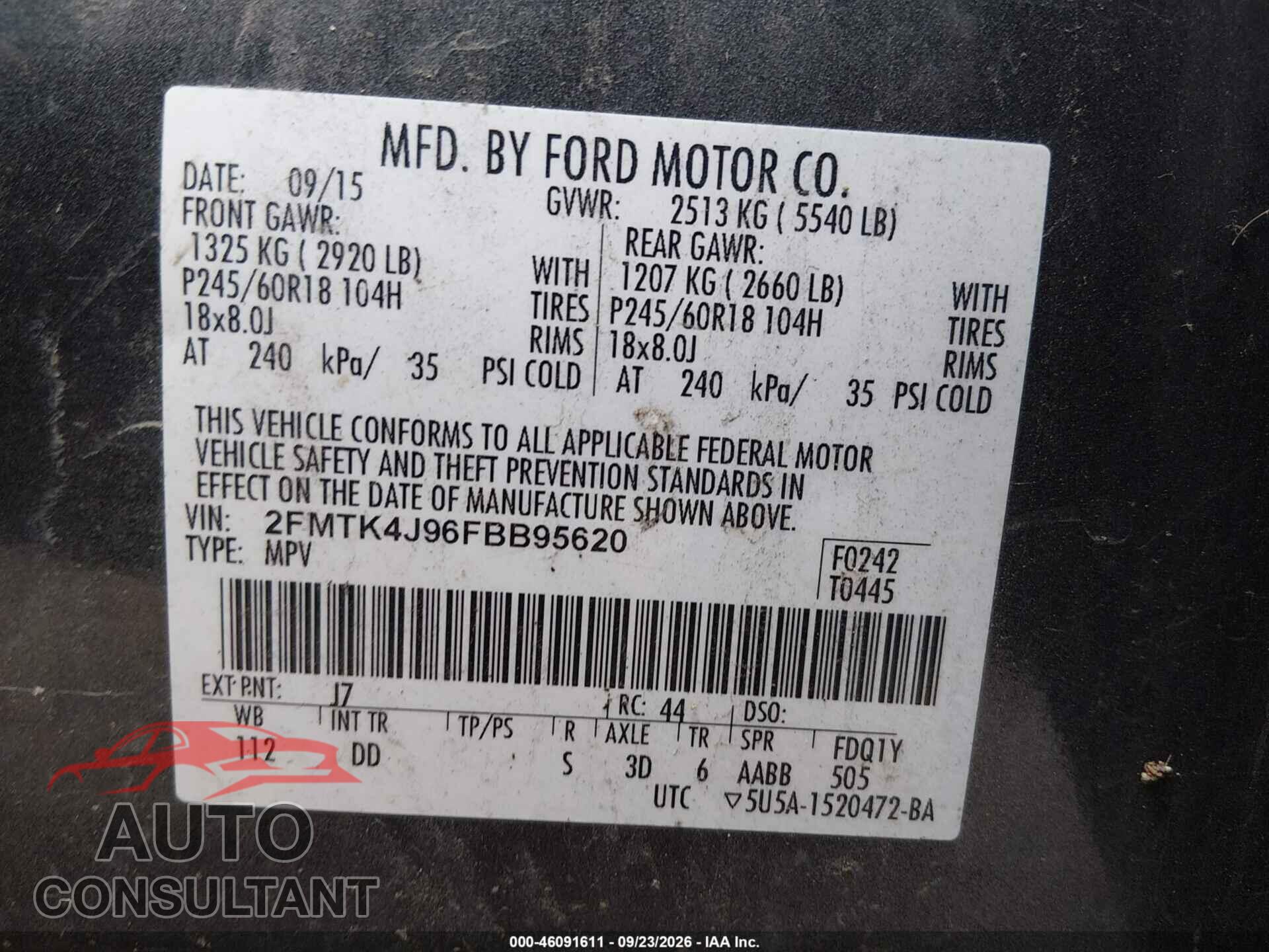 FORD EDGE 2015 - 2FMTK4J96FBB95620