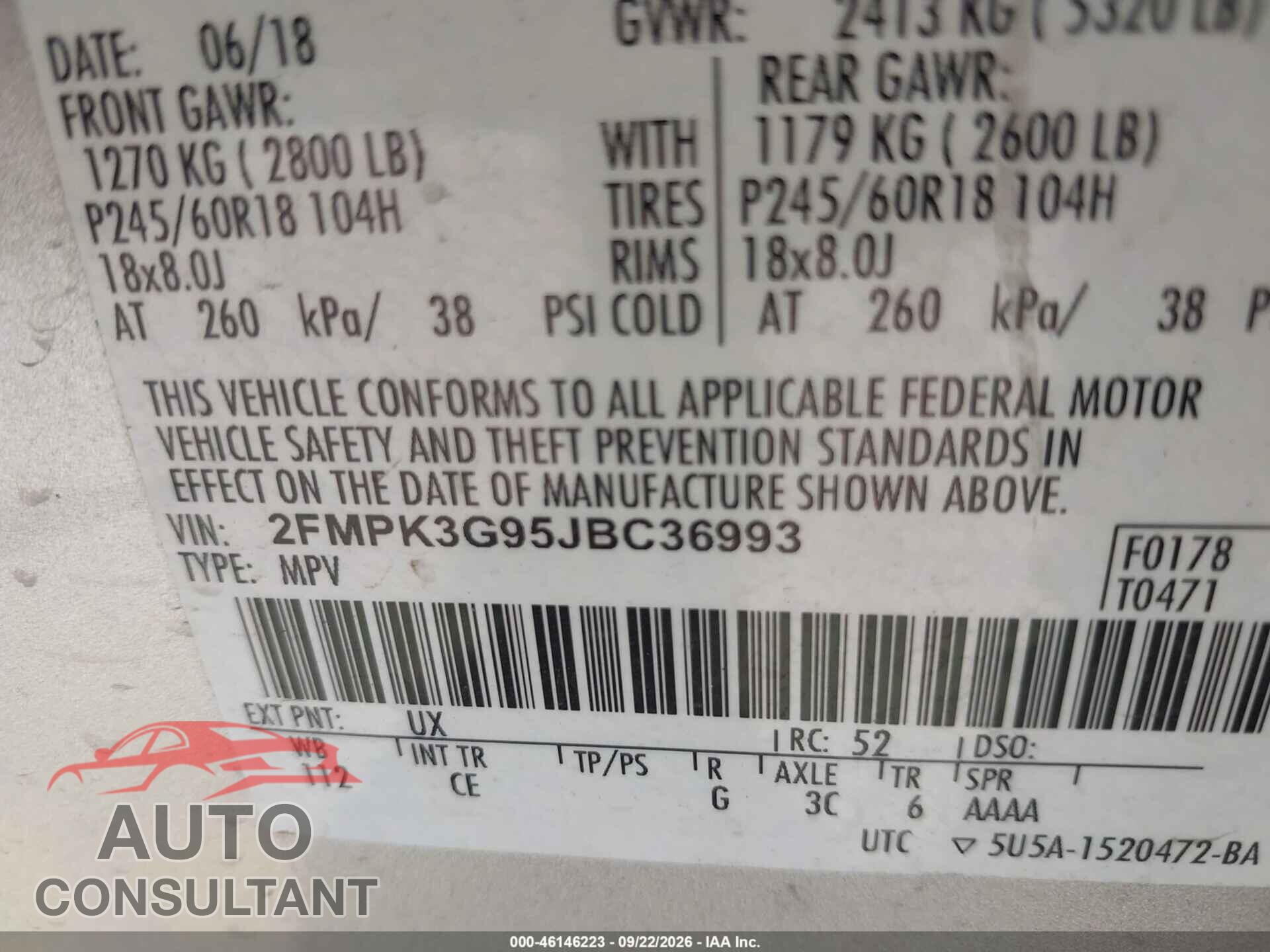 FORD EDGE 2018 - 2FMPK3G95JBC36993