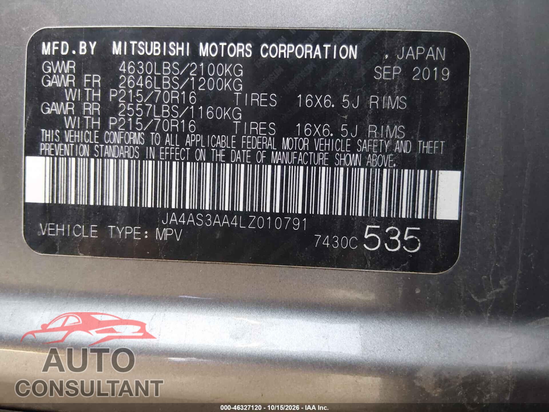 MITSUBISHI ECLIPSE CROSS 2020 - JA4AS3AA4LZ010791