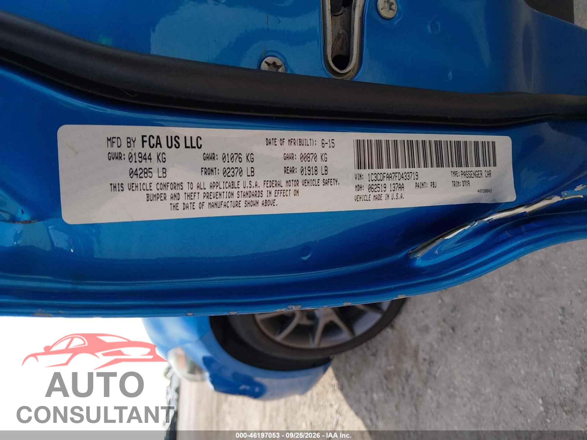 DODGE DART 2015 - 1C3CDFAA7FD433719
