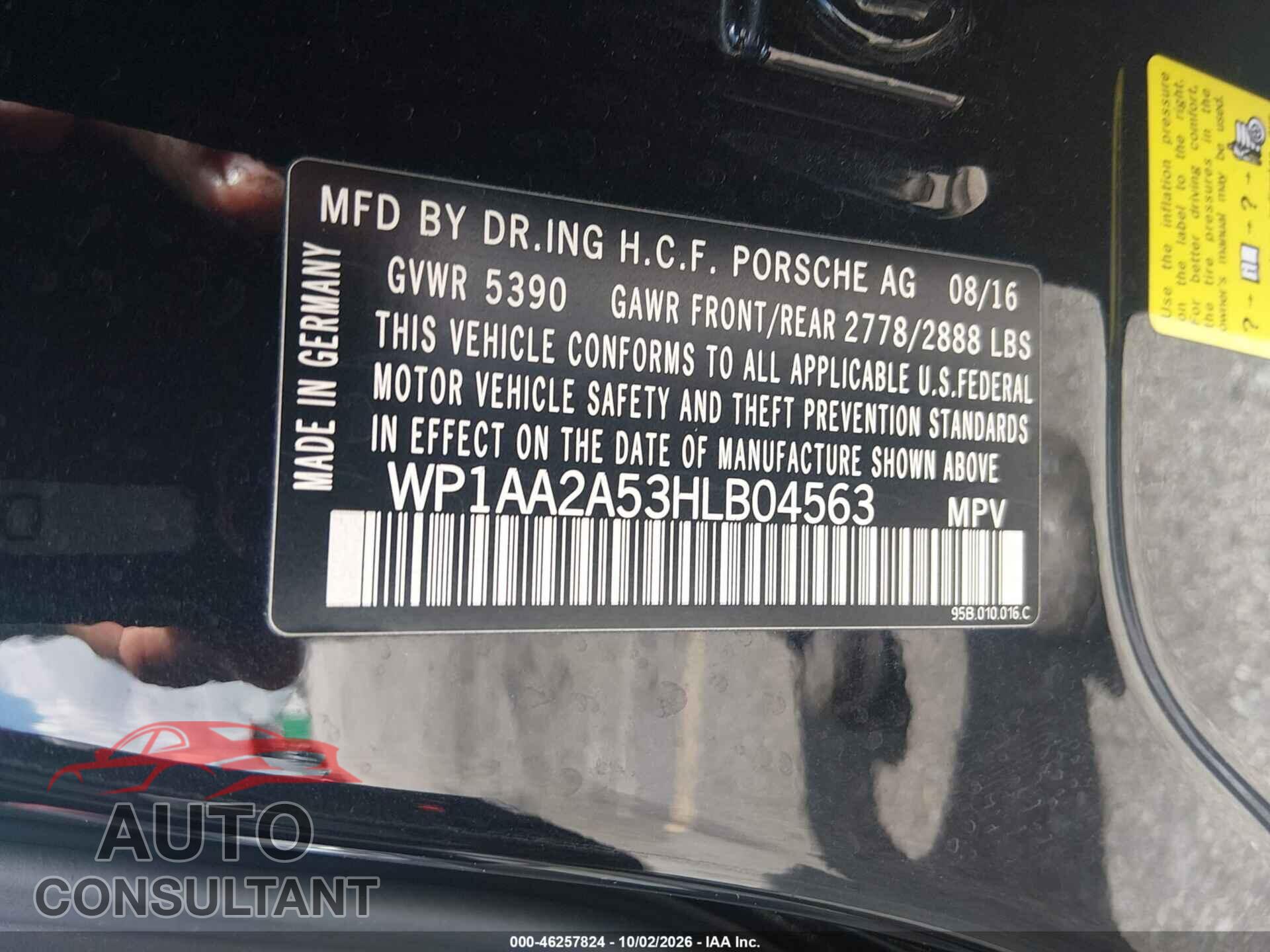 PORSCHE MACAN 2017 - WP1AA2A53HLB04563