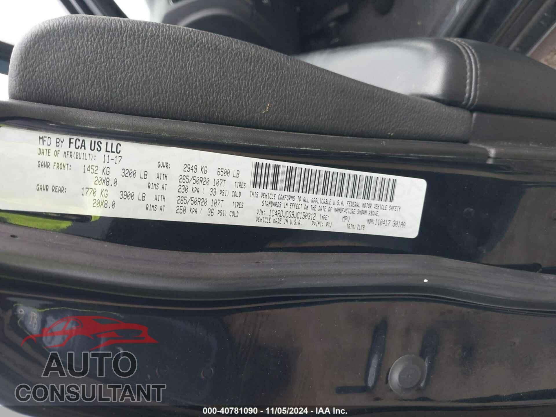 DODGE DURANGO 2018 - 1C4RDJDG9JC150312