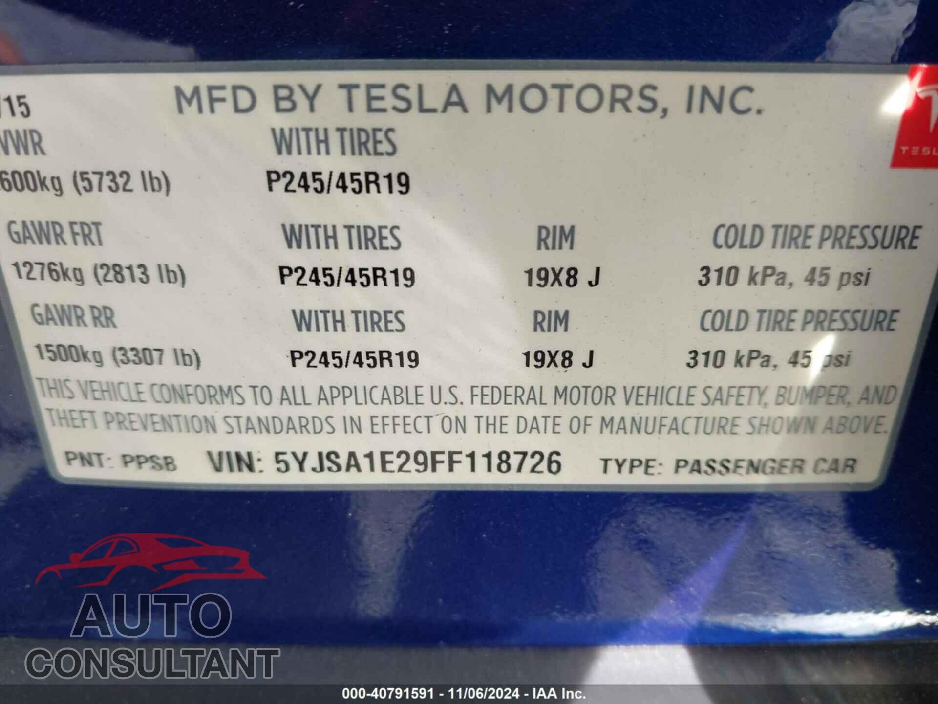 TESLA MODEL S 2015 - 5YJSA1E29FF118726