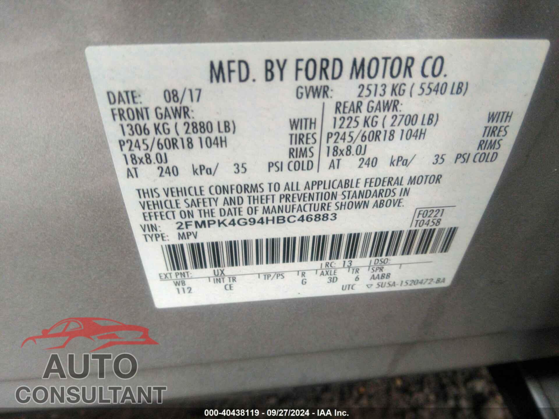 FORD EDGE 2017 - 2FMPK4G94HBC46883