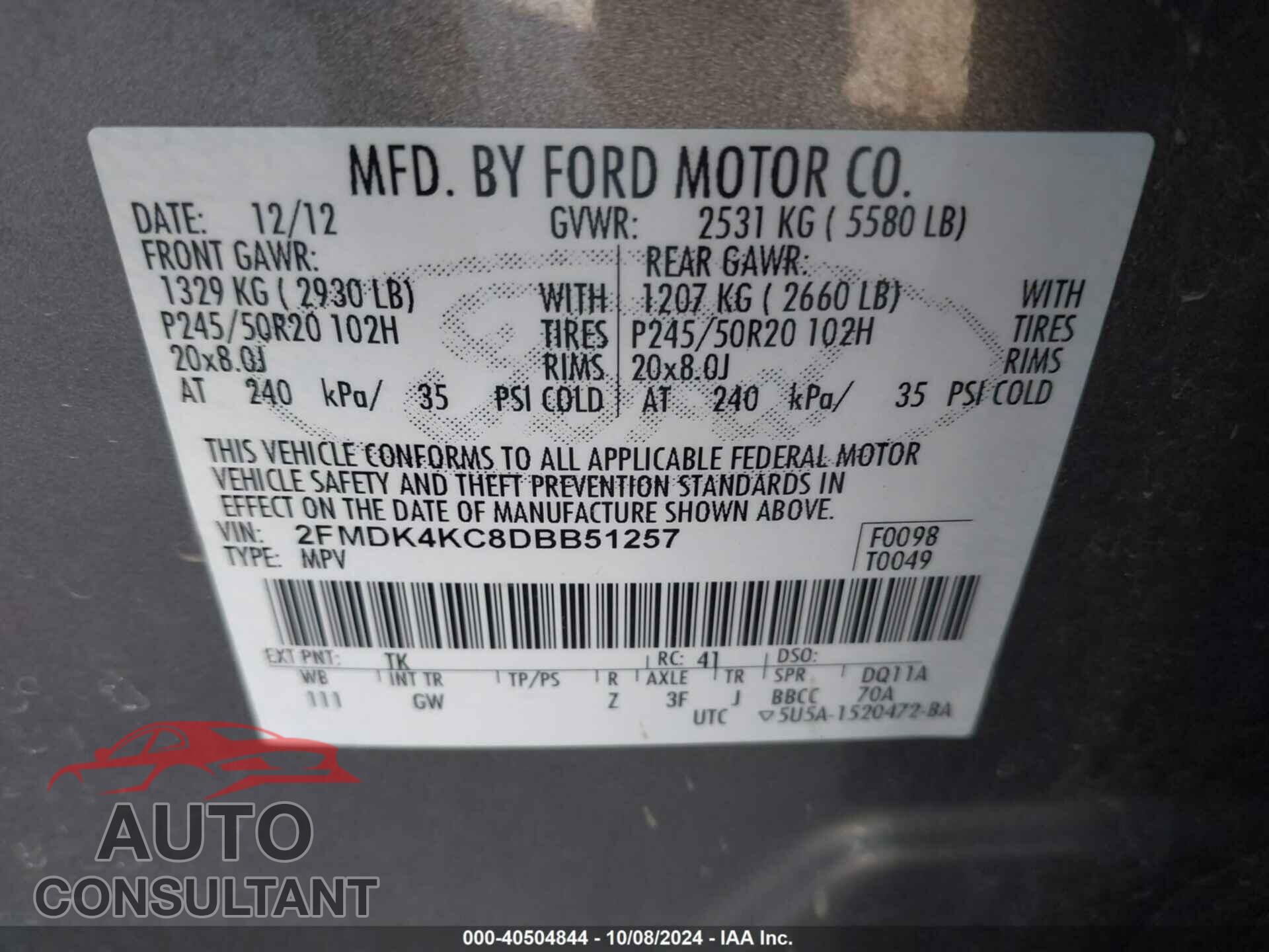 FORD EDGE 2013 - 2FMDK4KC8DBB51257