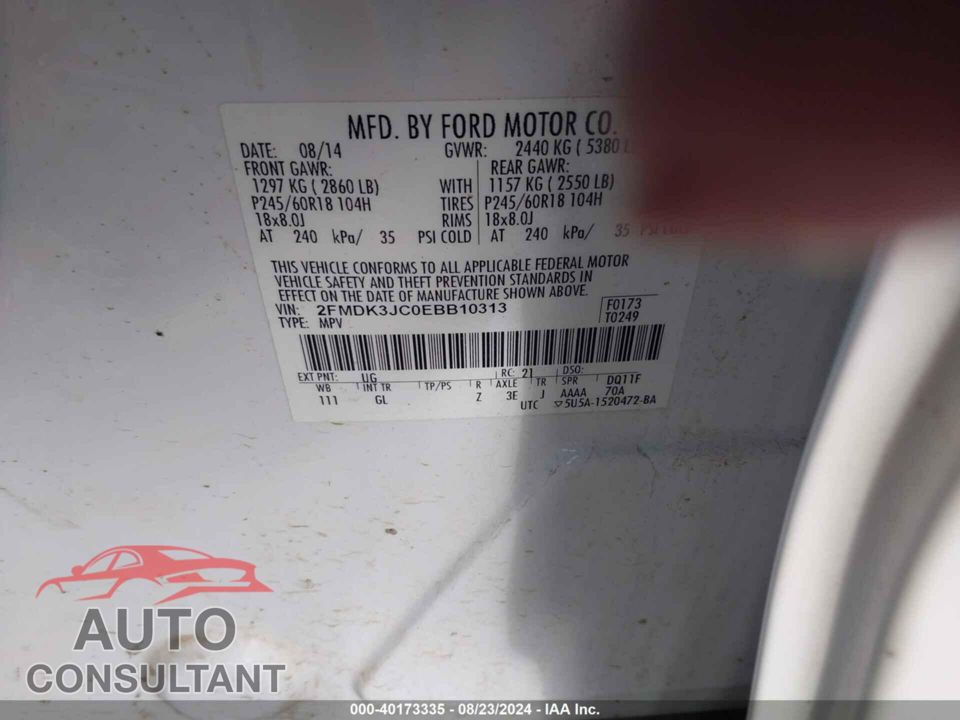 FORD EDGE 2014 - 2FMDK3JC0EBB10313