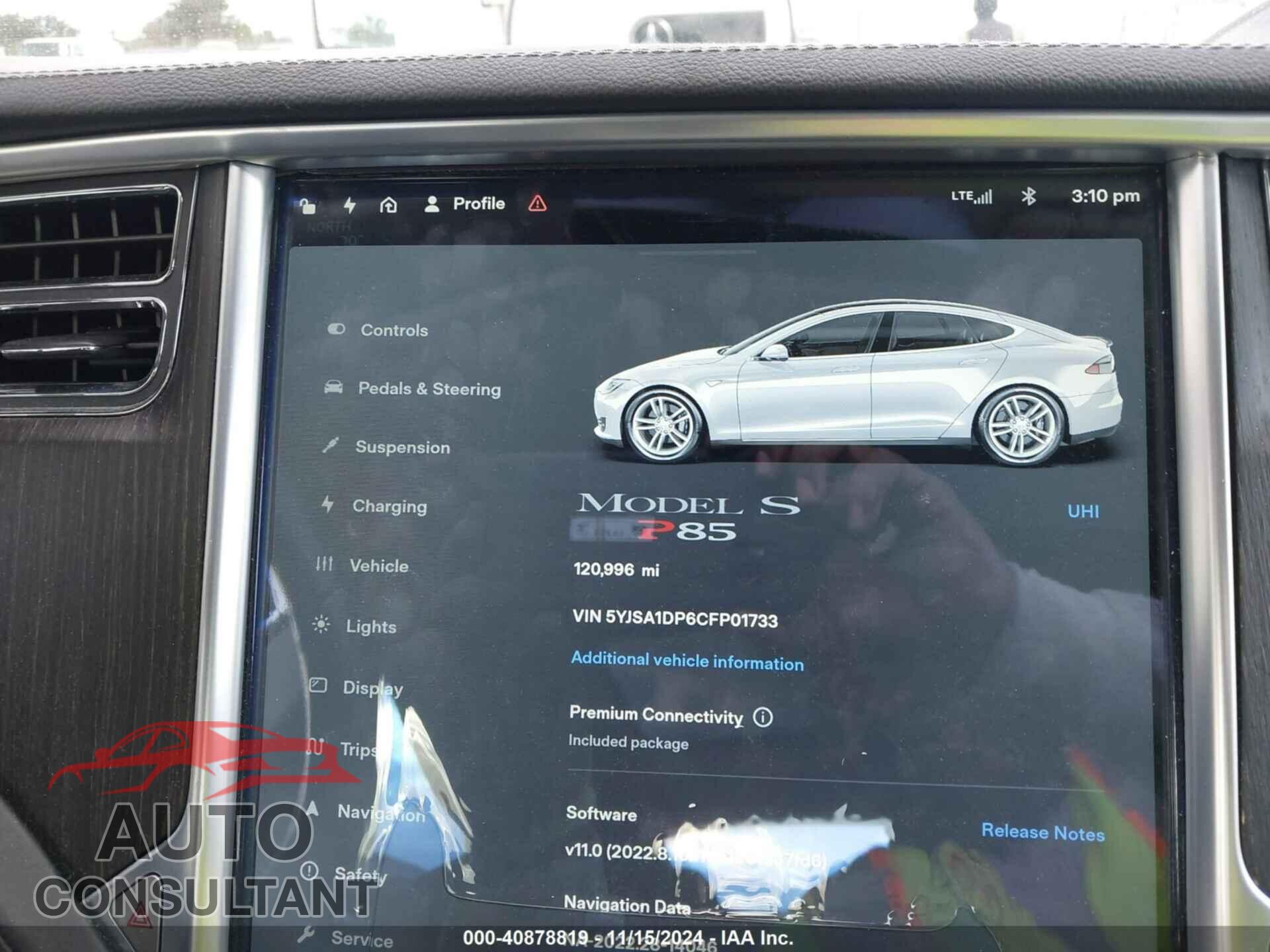 TESLA MODEL S 2012 - 5YJSA1DP6CFP01733