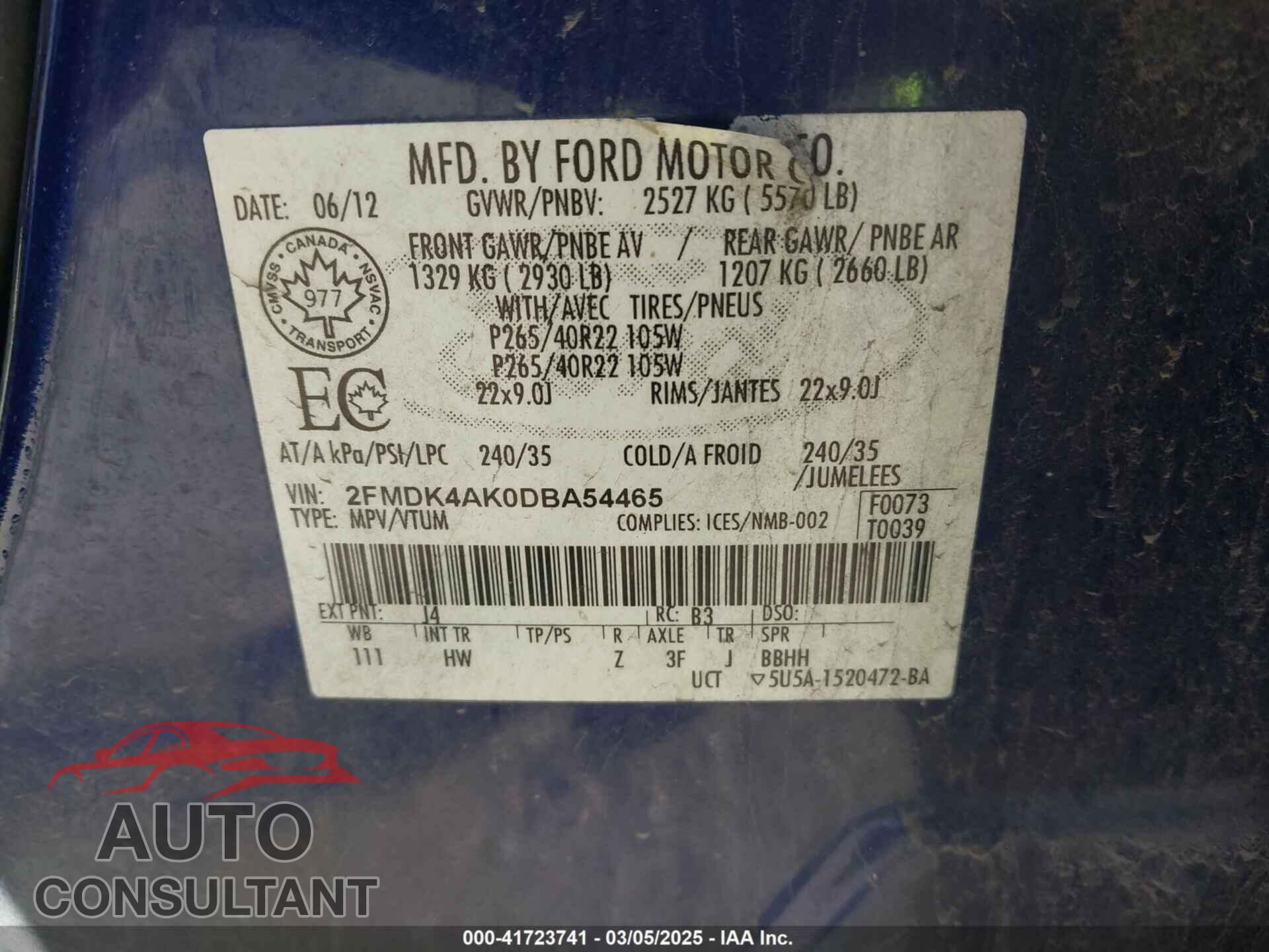 FORD EDGE 2013 - 2FMDK4AK0DBA54465