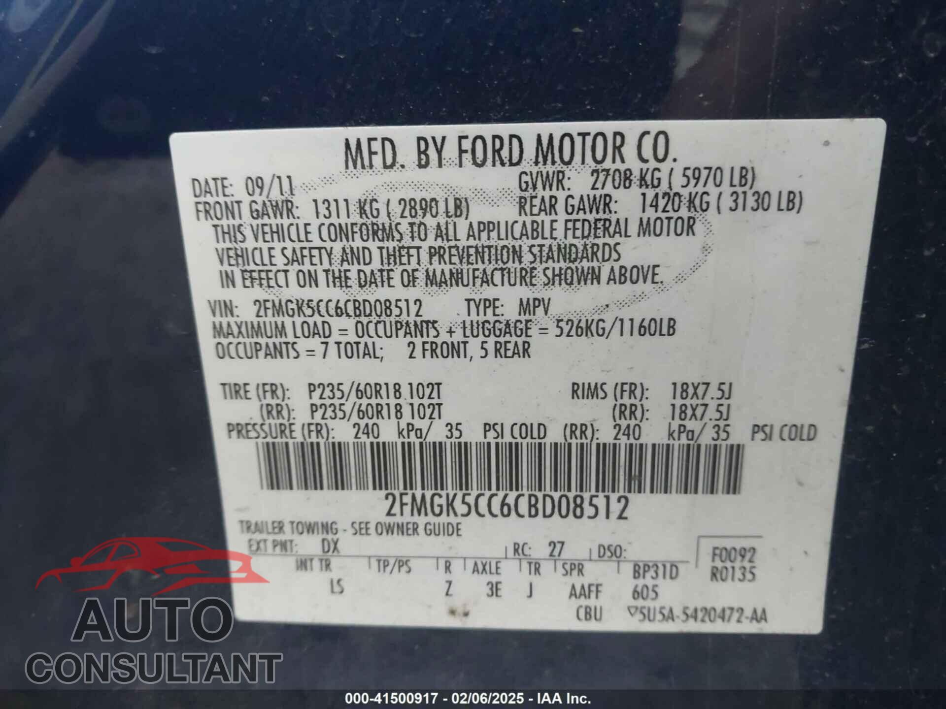 FORD FLEX 2012 - 2FMGK5CC6CBD08512