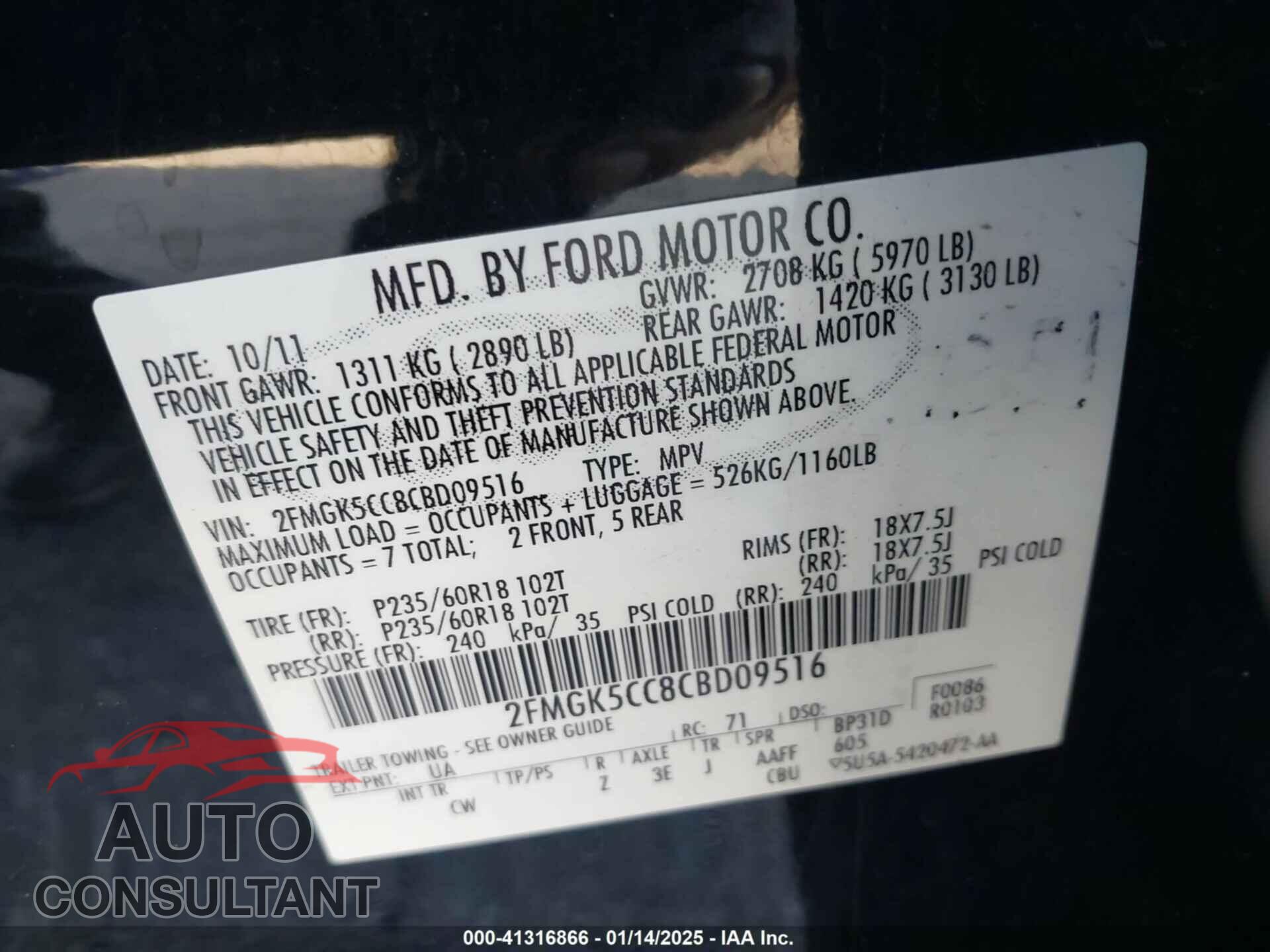 FORD FLEX 2012 - 2FMGK5CC8CBD09516