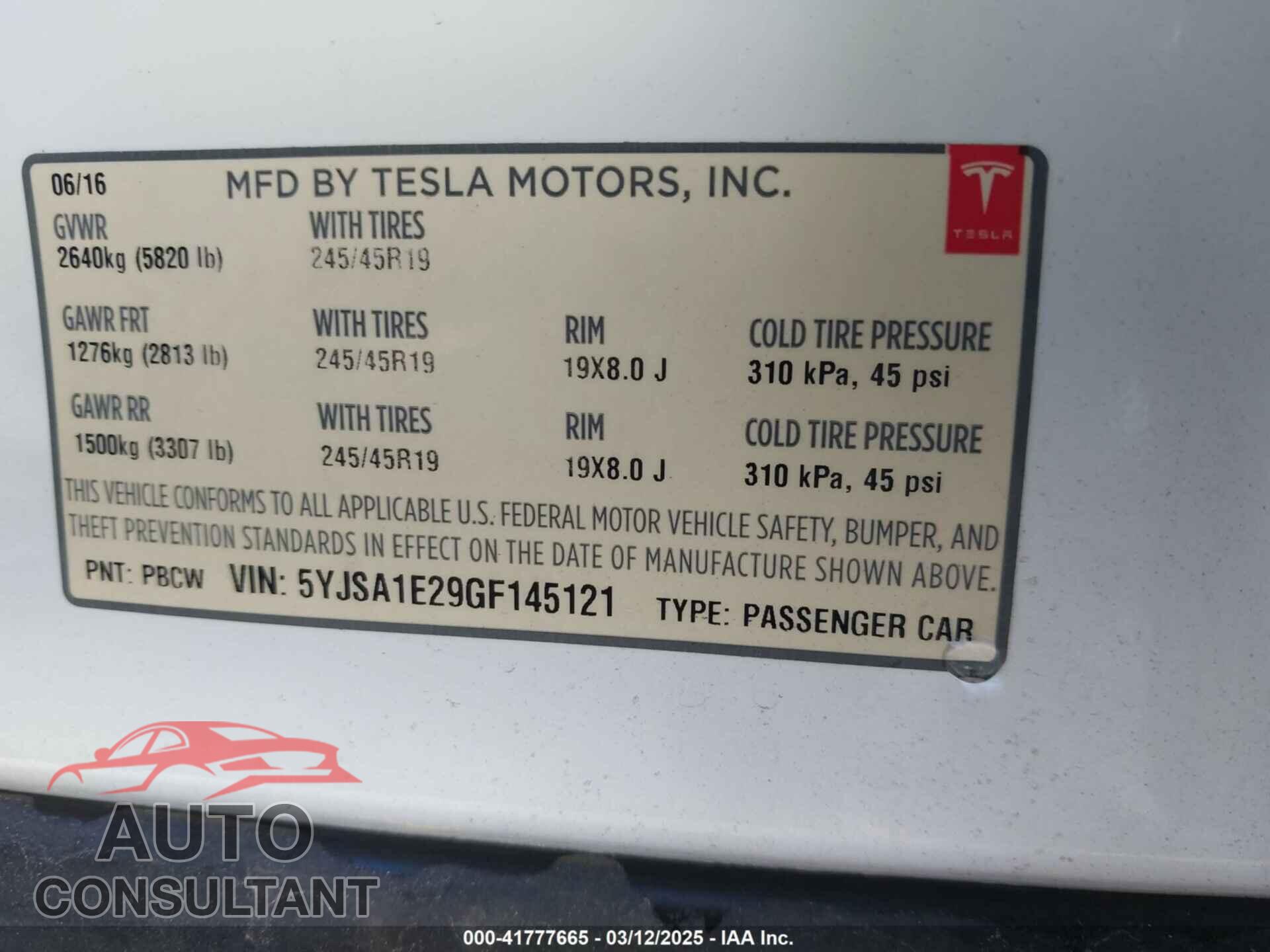 TESLA MODEL S 2016 - 5YJSA1E29GF145121