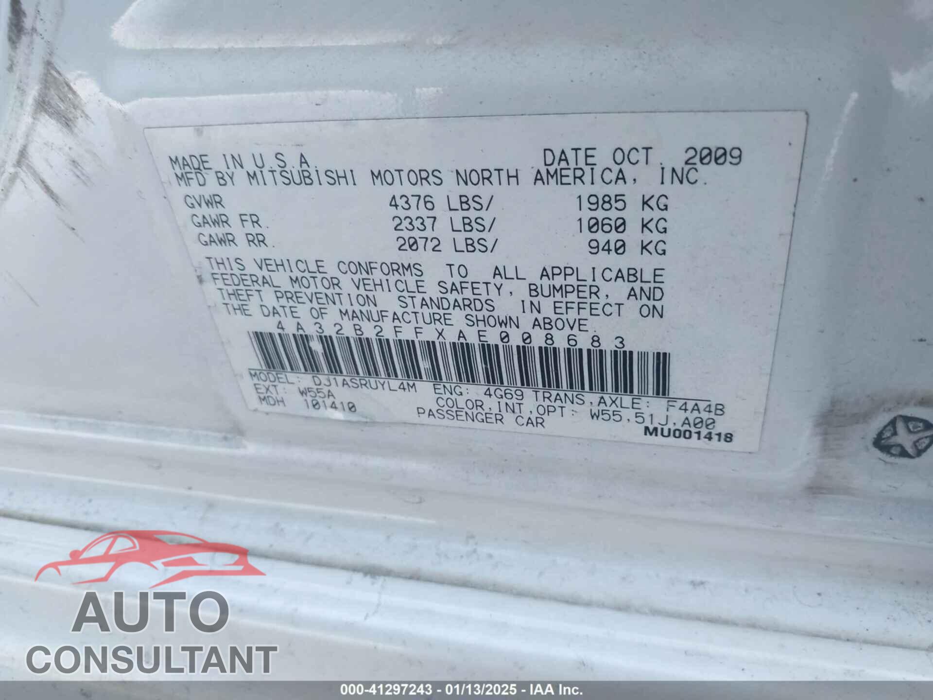 MITSUBISHI GALANT 2010 - 4A32B2FFXAE008683