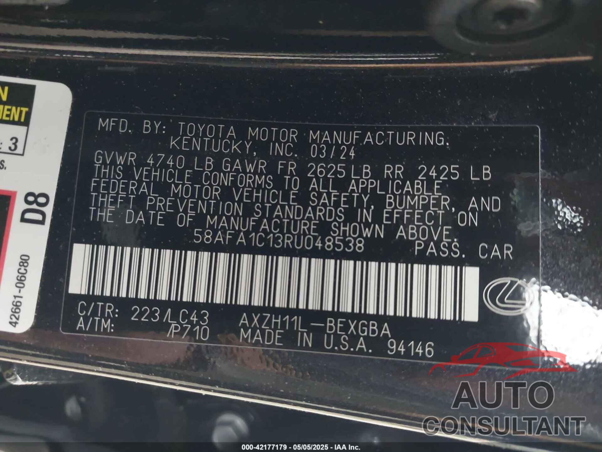 LEXUS ES 300H 2024 - 58AFA1C13RU048538