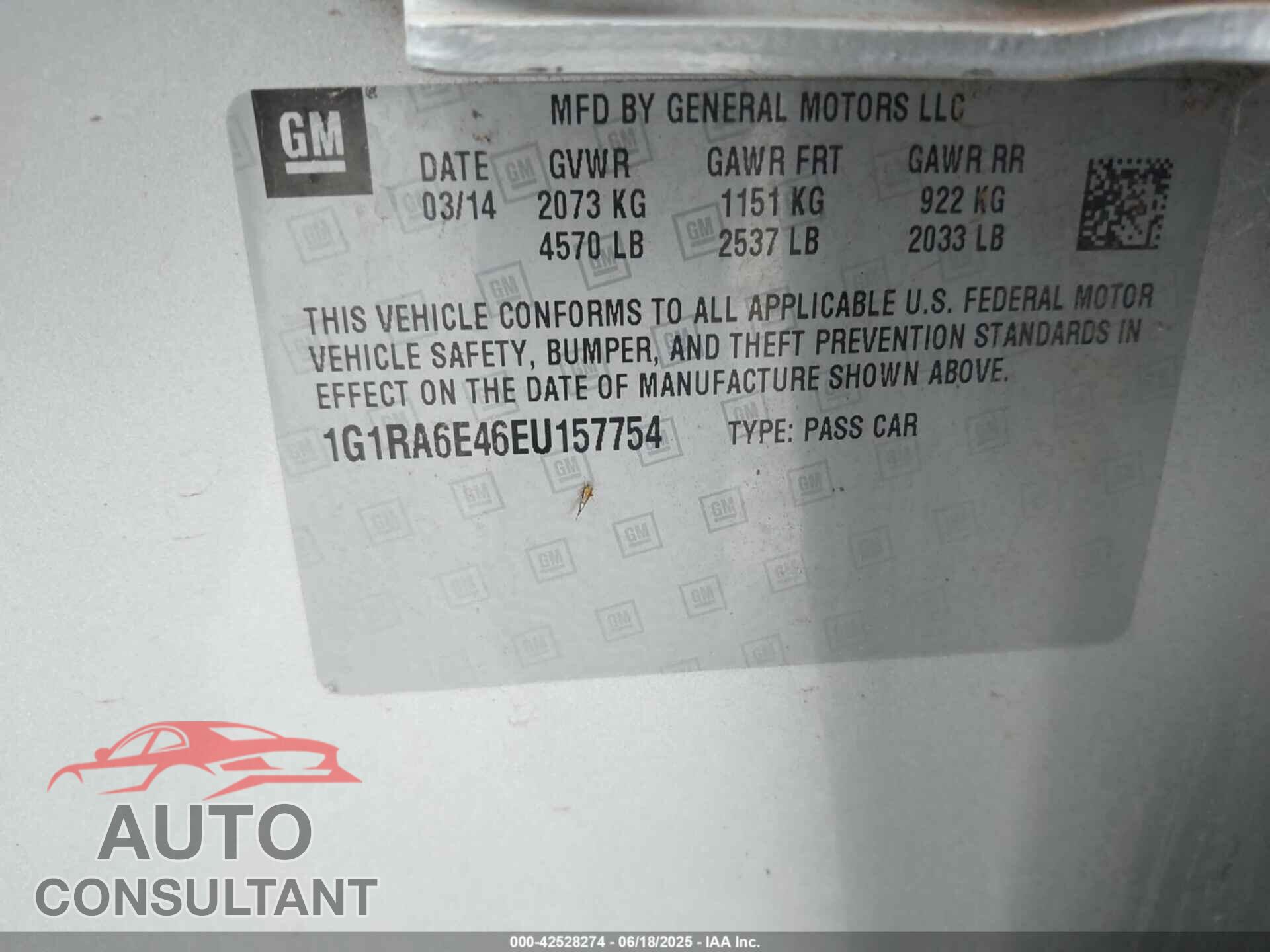 CHEVROLET VOLT 2014 - 1G1RA6E46EU157754