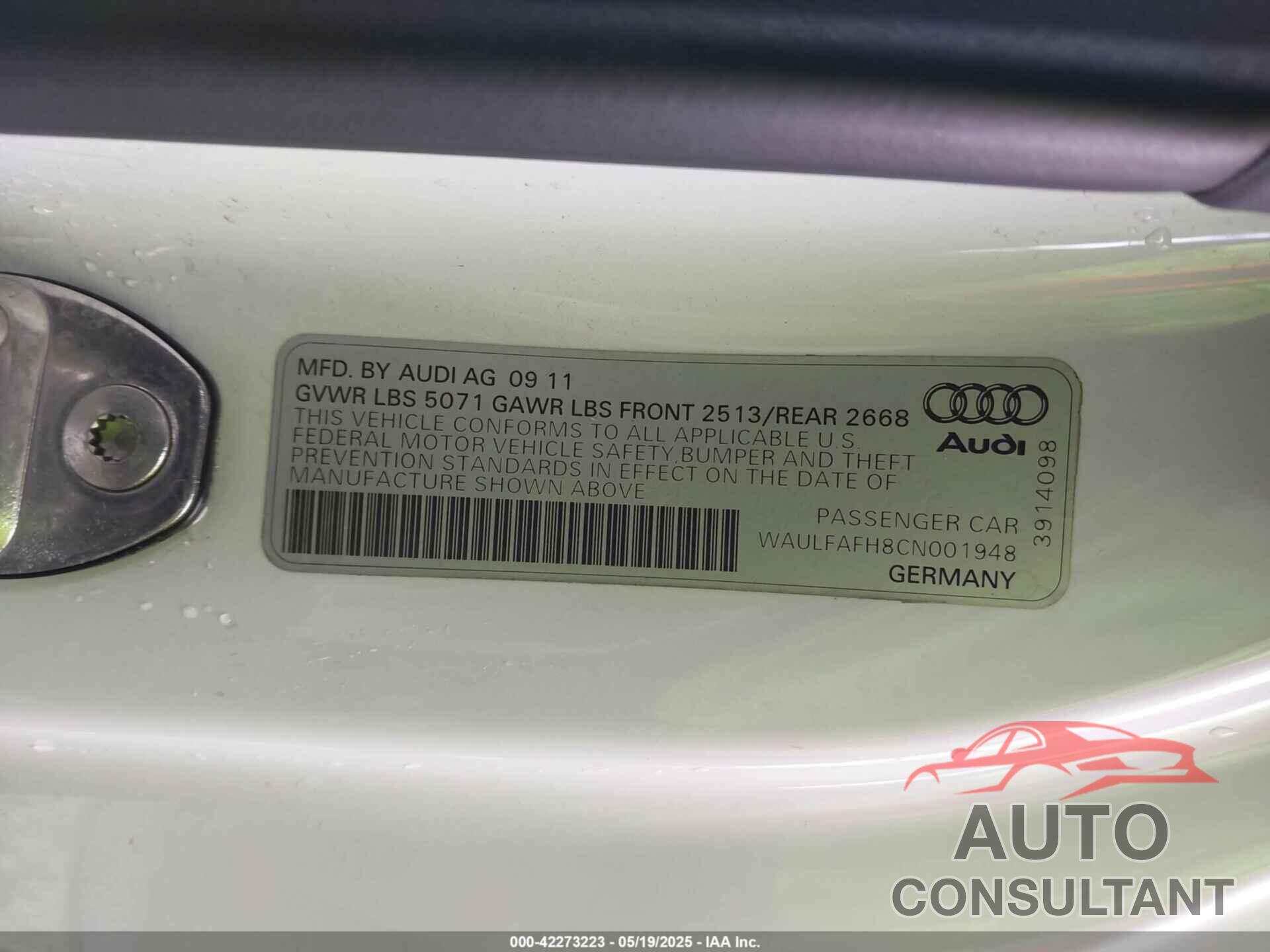 AUDI A5 2012 - WAULFAFH8CN001948