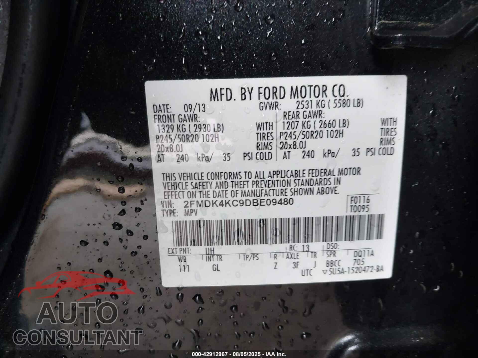 FORD EDGE 2013 - 2FMDK4KC9DBE09480