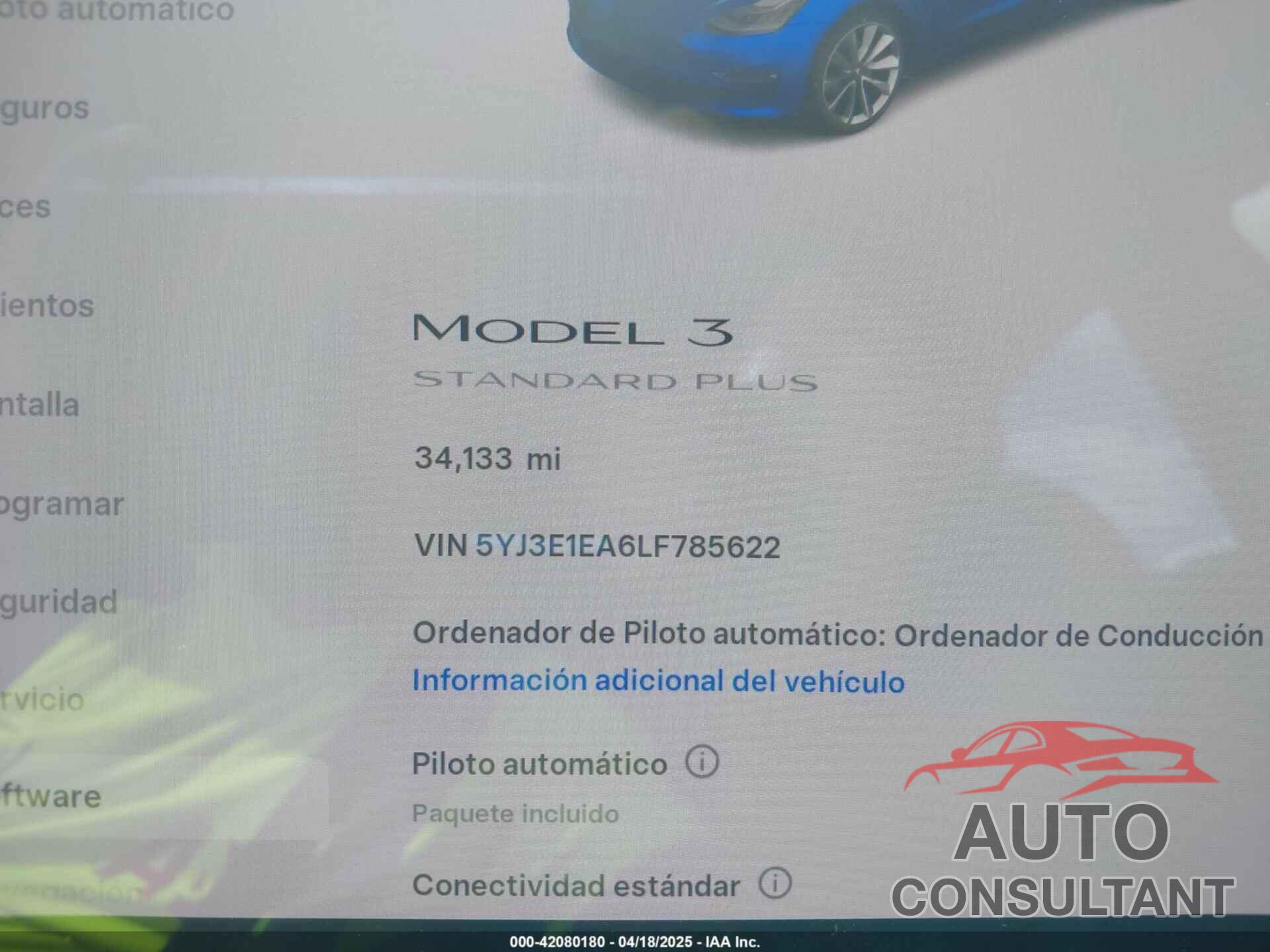 TESLA MODEL 3 2020 - 5YJ3E1EA6LF785622