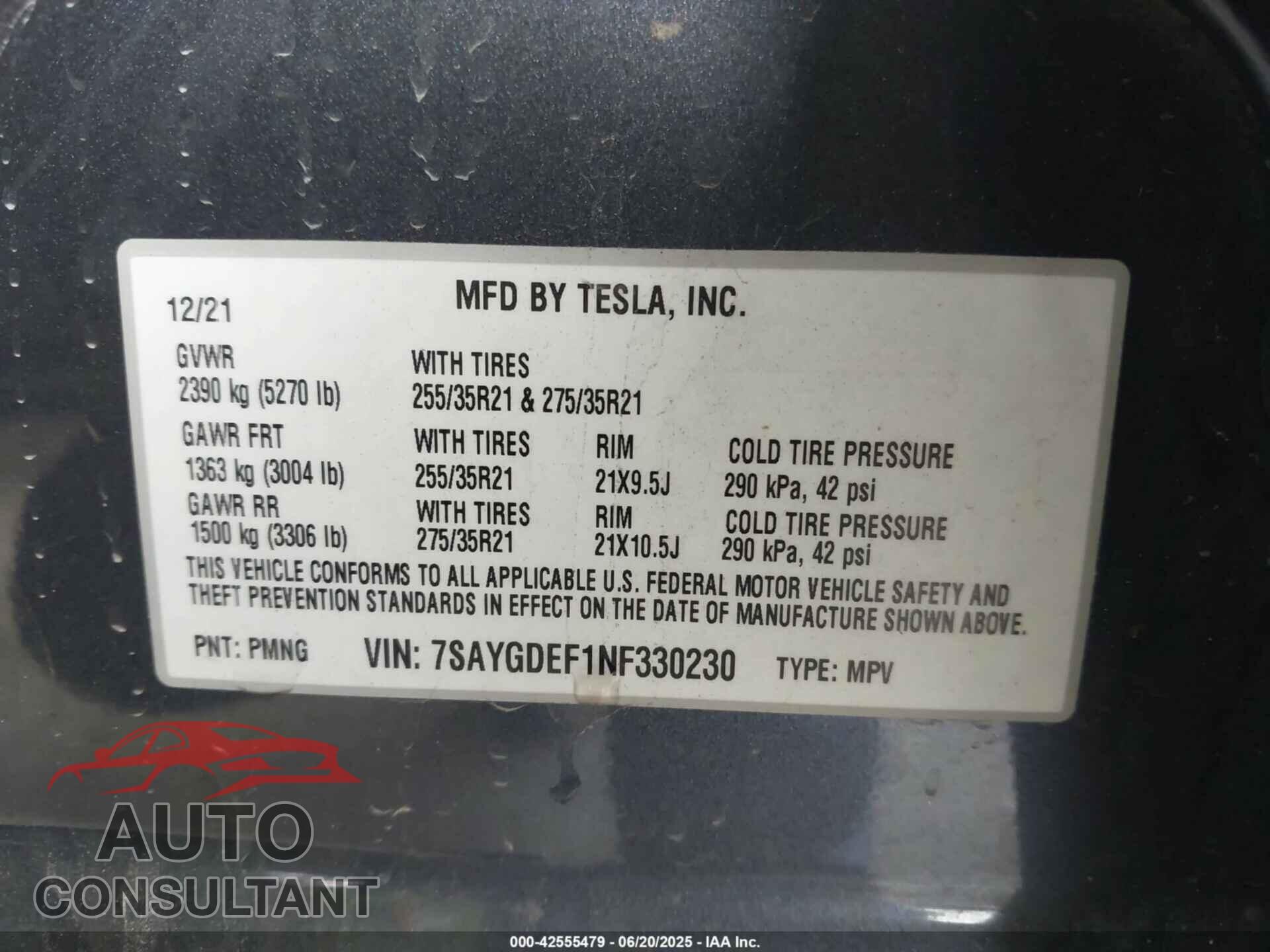 TESLA MODEL Y 2022 - 7SAYGDEF1NF330230