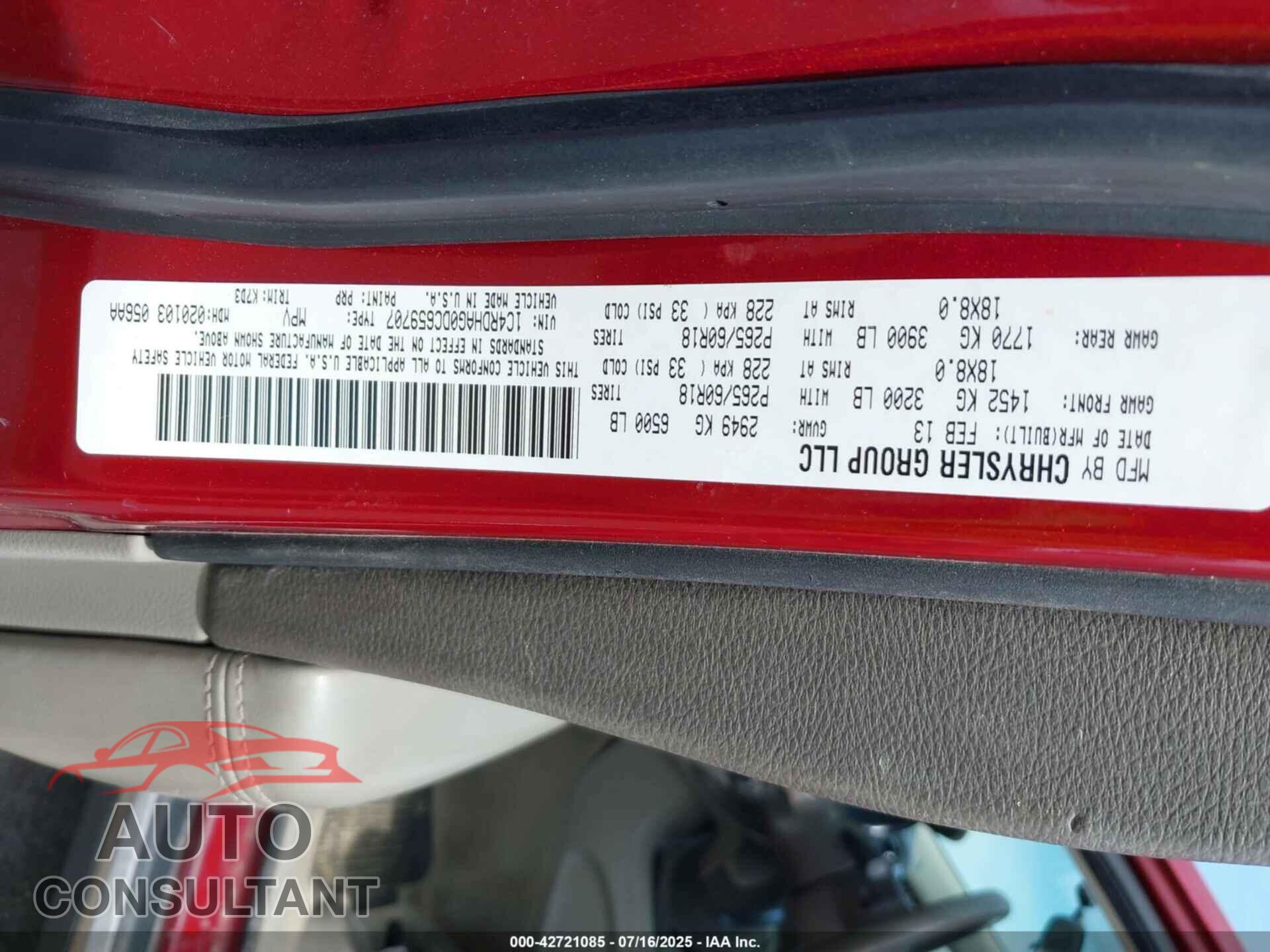 DODGE DURANGO 2013 - 1C4RDHAG0DC659707