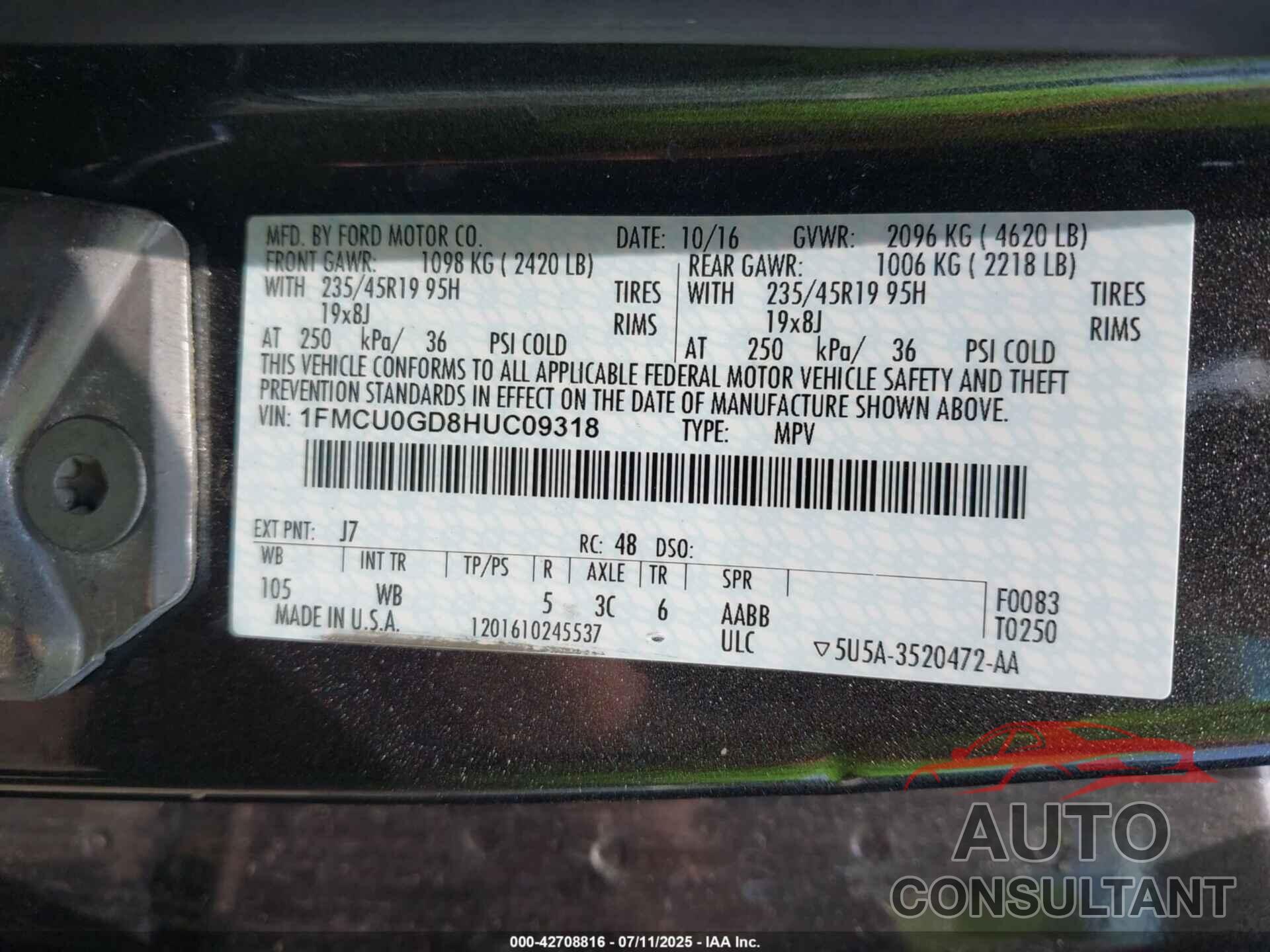 FORD ESCAPE 2017 - 1FMCU0GD8HUC09318