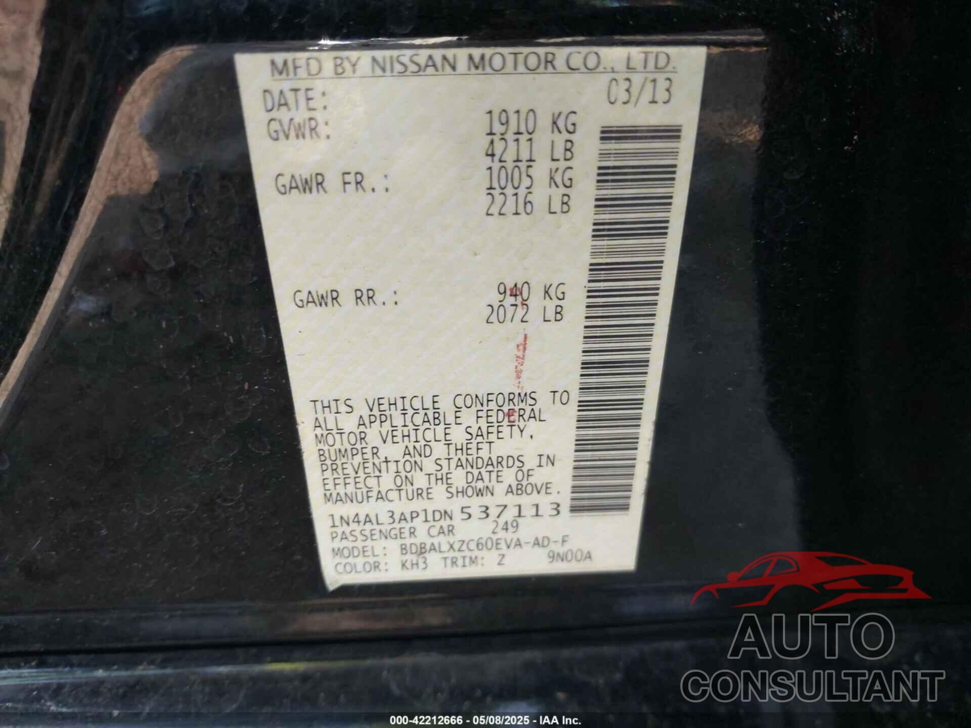 NISSAN ALTIMA 2013 - 1N4AL3AP1DN537113