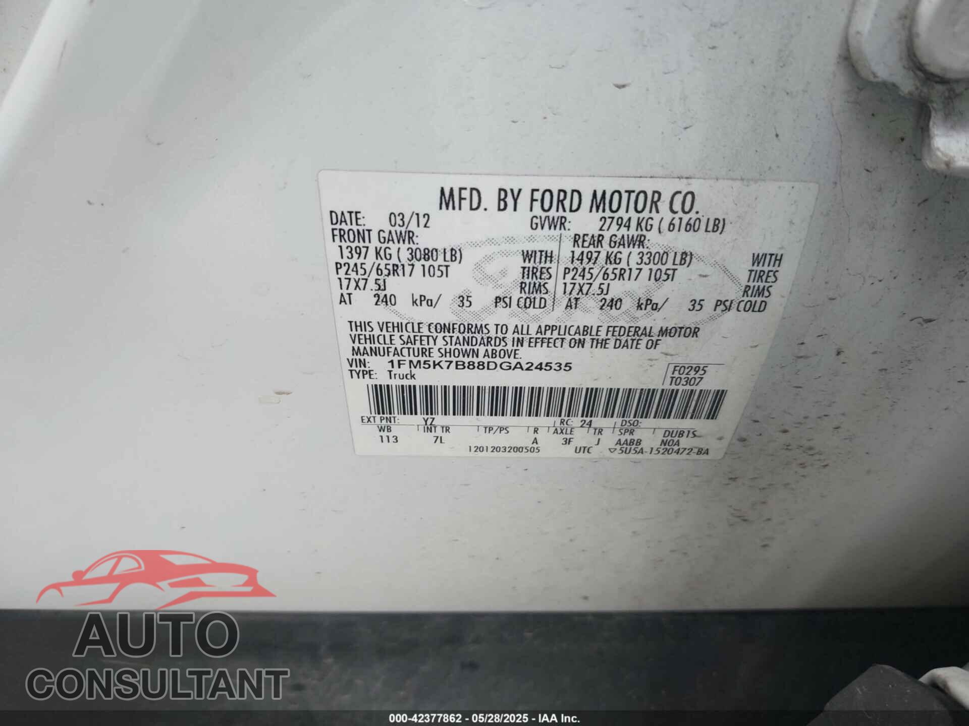 FORD EXPLORER 2013 - 1FM5K7B88DGA24535