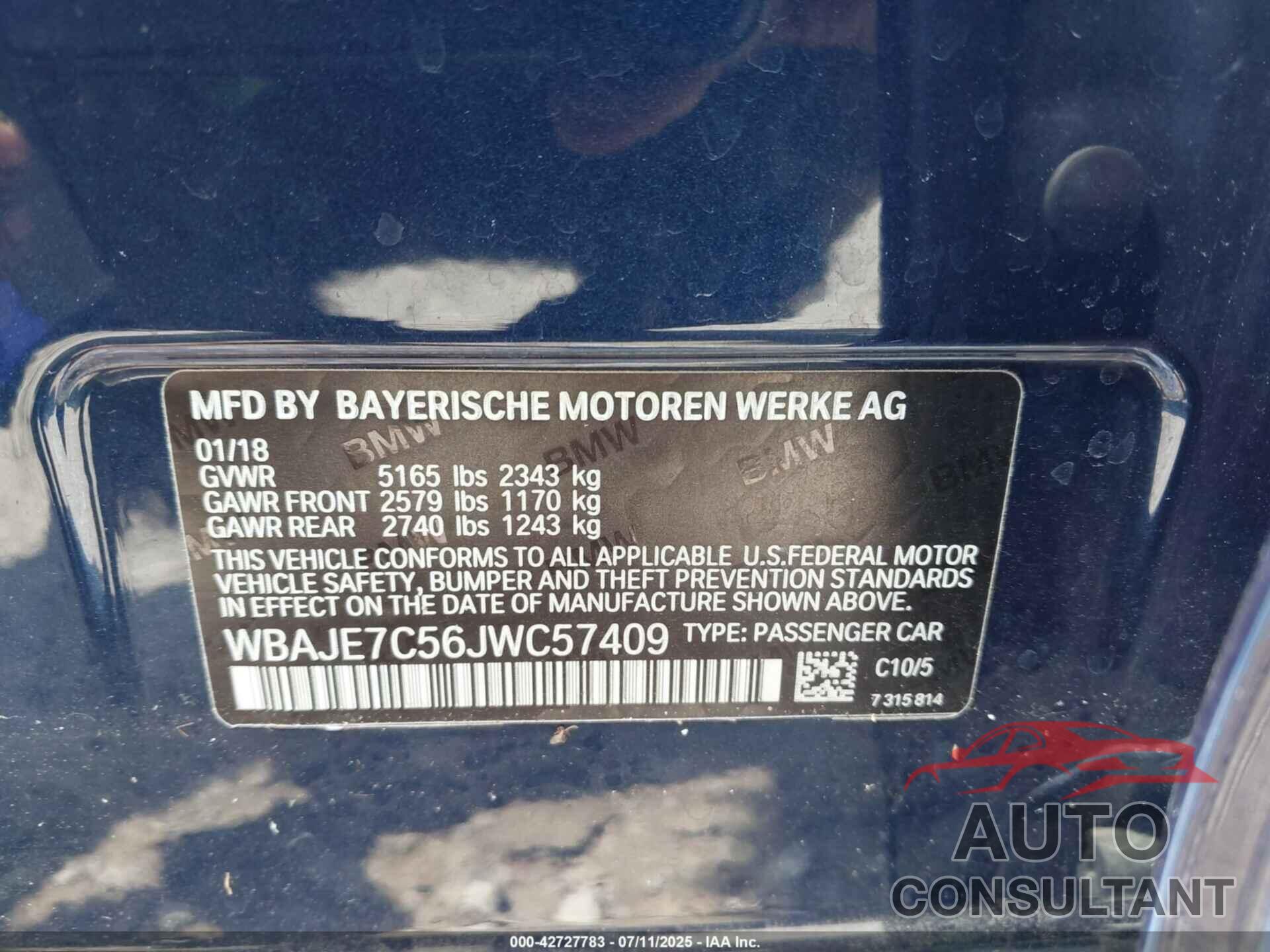 BMW 540I 2018 - WBAJE7C56JWC57409